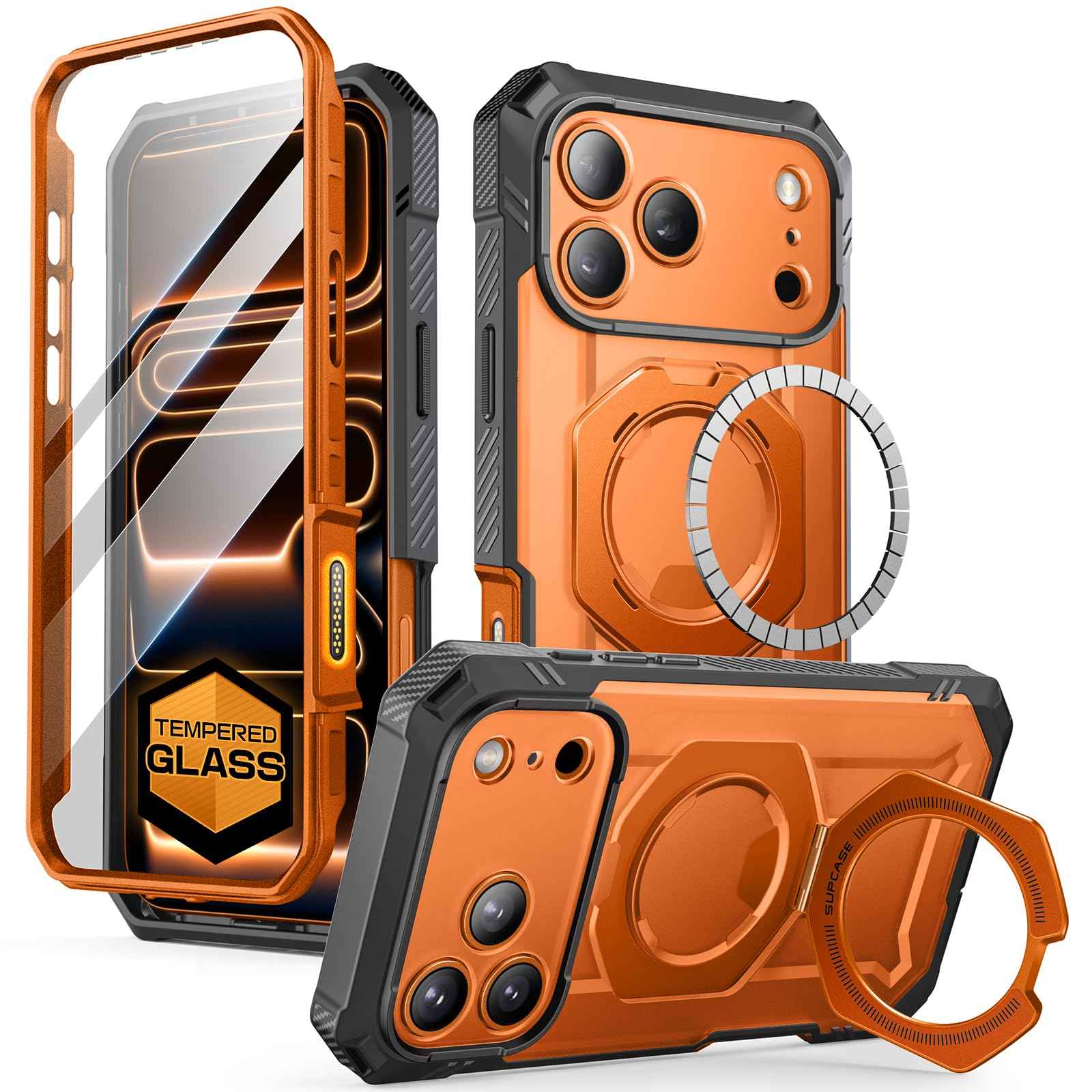 SUPCASE for iPhone 17 Pro Max Case (UBGrip Pro), [Built-in Tempered Glass Screen Protector & Stand] [Camera Control Cover] [Compatible with MagSafe] Full Body Heavy Duty Magnetic Phone Case, Coral