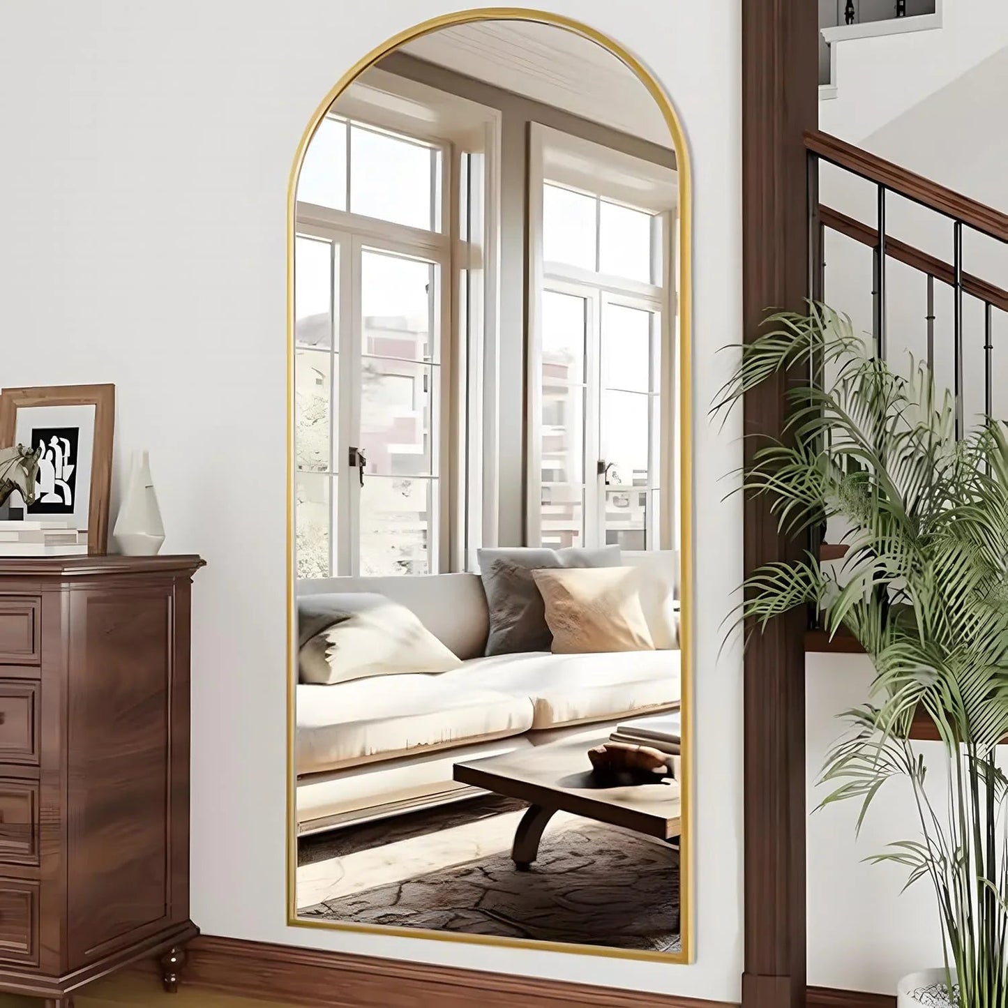 OGCAU Floor Full Length Mirror, 56"x20" Arched Full Body Mirror, Hanging or Leaning, Standing, Wall Mounted with Aluminum Frame for Bedroom Living Room, White jlhbookstore.store