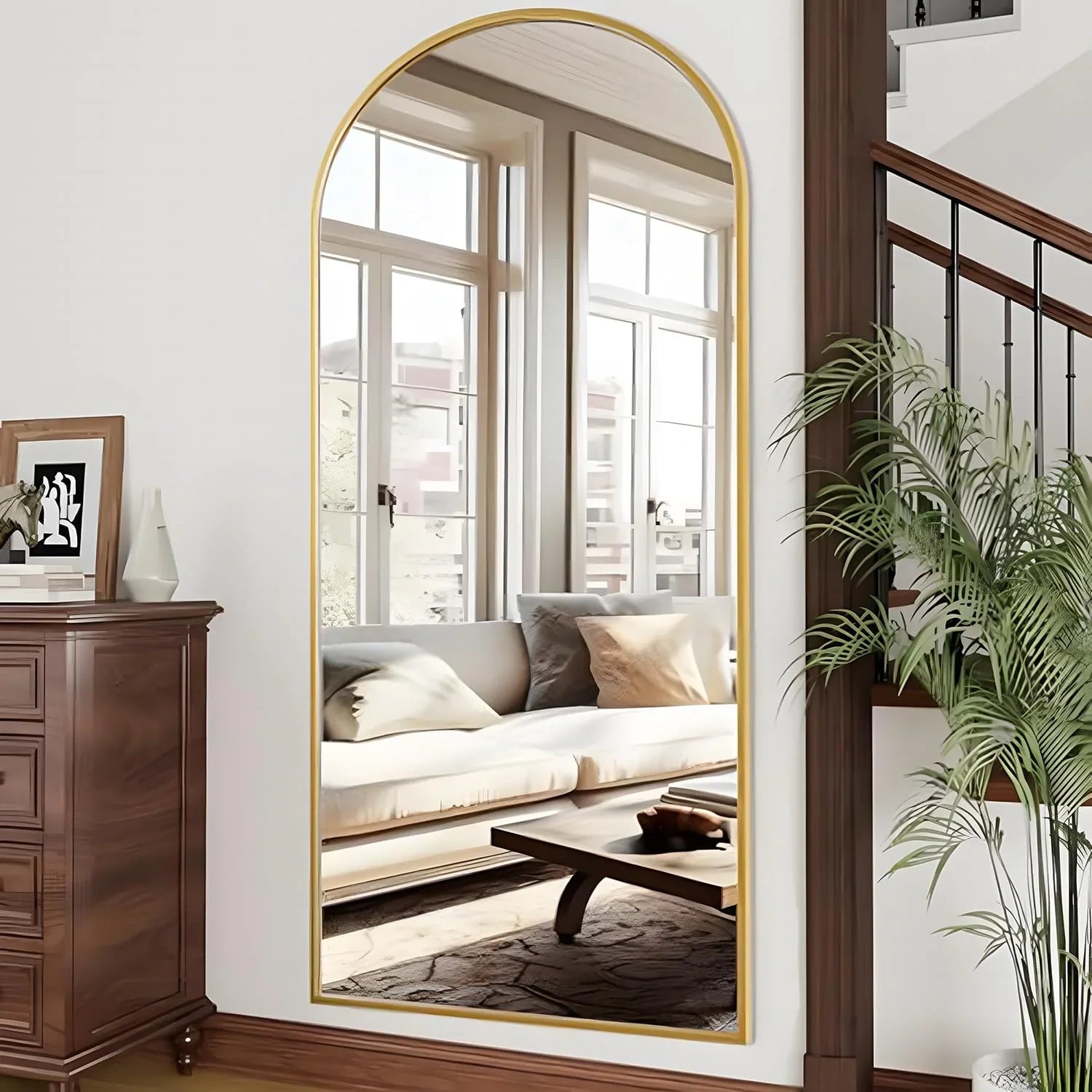 OGCAU Floor Full Length Mirror, 56"x20" Arched Full Body Mirror, Hanging or Leaning, Standing, Wall Mounted with Aluminum Frame for Bedroom Living Room, White jlhbookstore.store