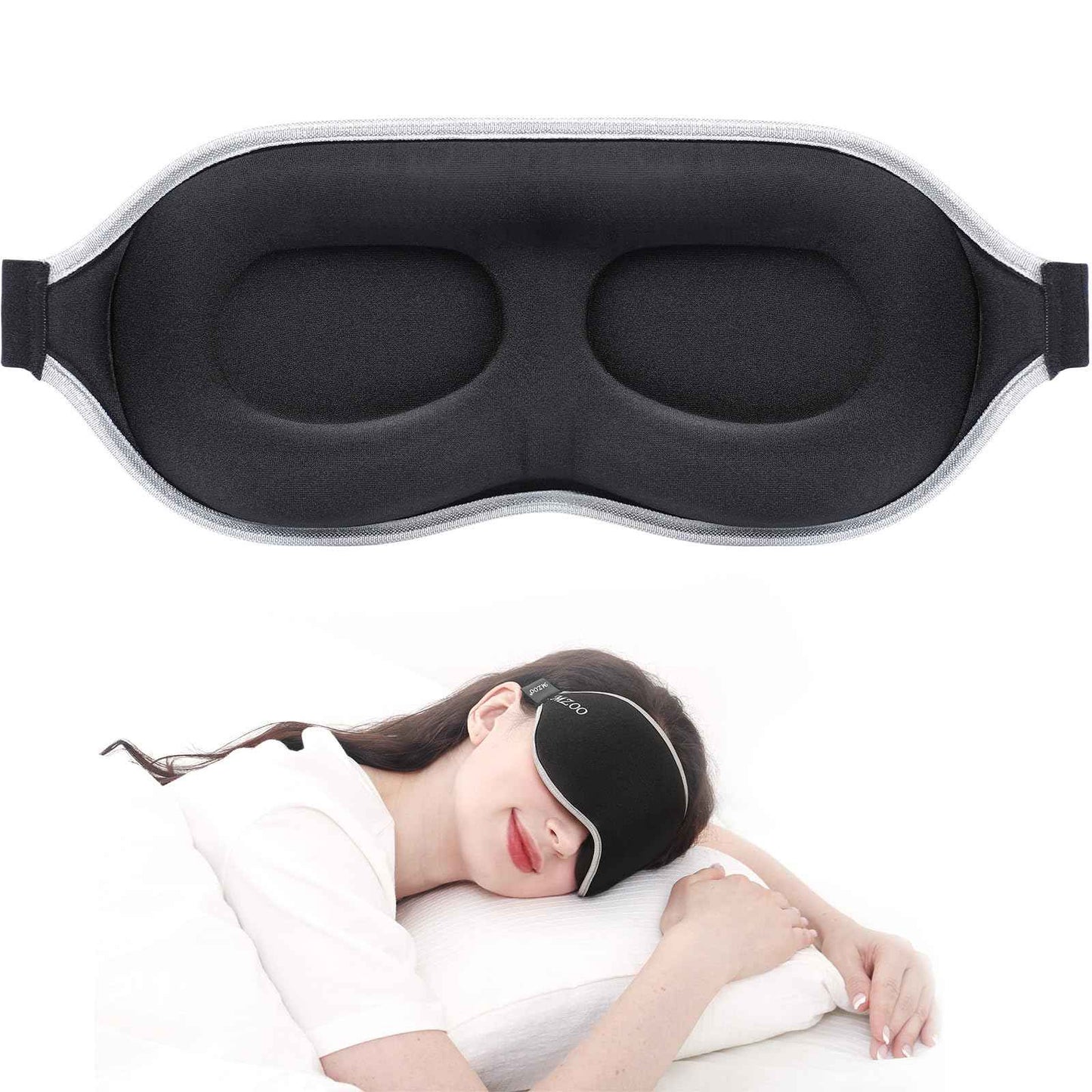 MZOO Luxury Sleep Eye Mask for Side Sleeper Men Women, Zero Eye Pressure 3D Sleeping Mask, Light Blocking Patented Design Night Blindfold, Soft Eye Shade Cover for Travel, Black