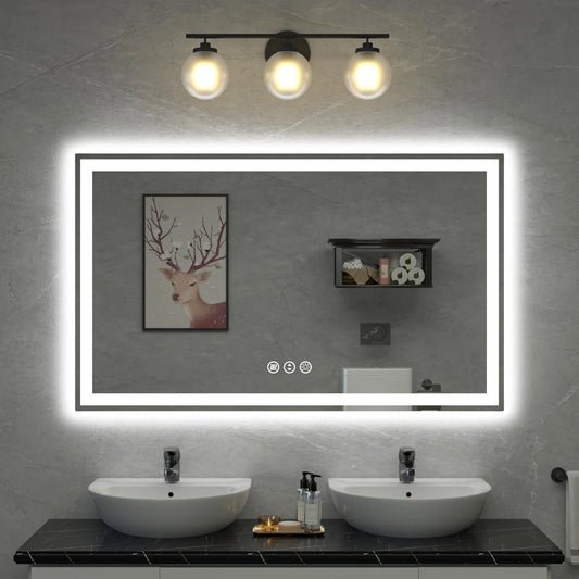 32"x 24" LED Bathroom Mirror with Lights, Dimmable, Double Lights, Backlit + Front Lit, 3 Colors Led Mirror for Bathroom, Lighted Bathroom Vanity Mirror, Tempered Glass(Horizontal/Vertical) - Jlhbookstore.store