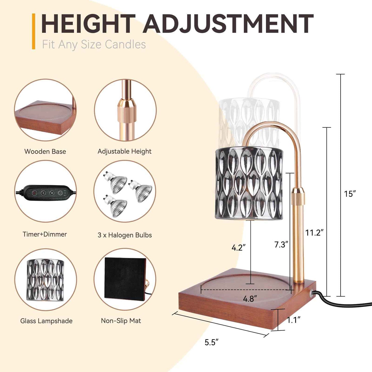 Candle Warmer Lamp with 3 Bulbs, Adjustable Height Dimmable Candle Warmer with Timer, Candle Lamp with Charming Gift Box Ribbon,Birthday Gifts for Women Mom, House Warming Gifts New Home Decor