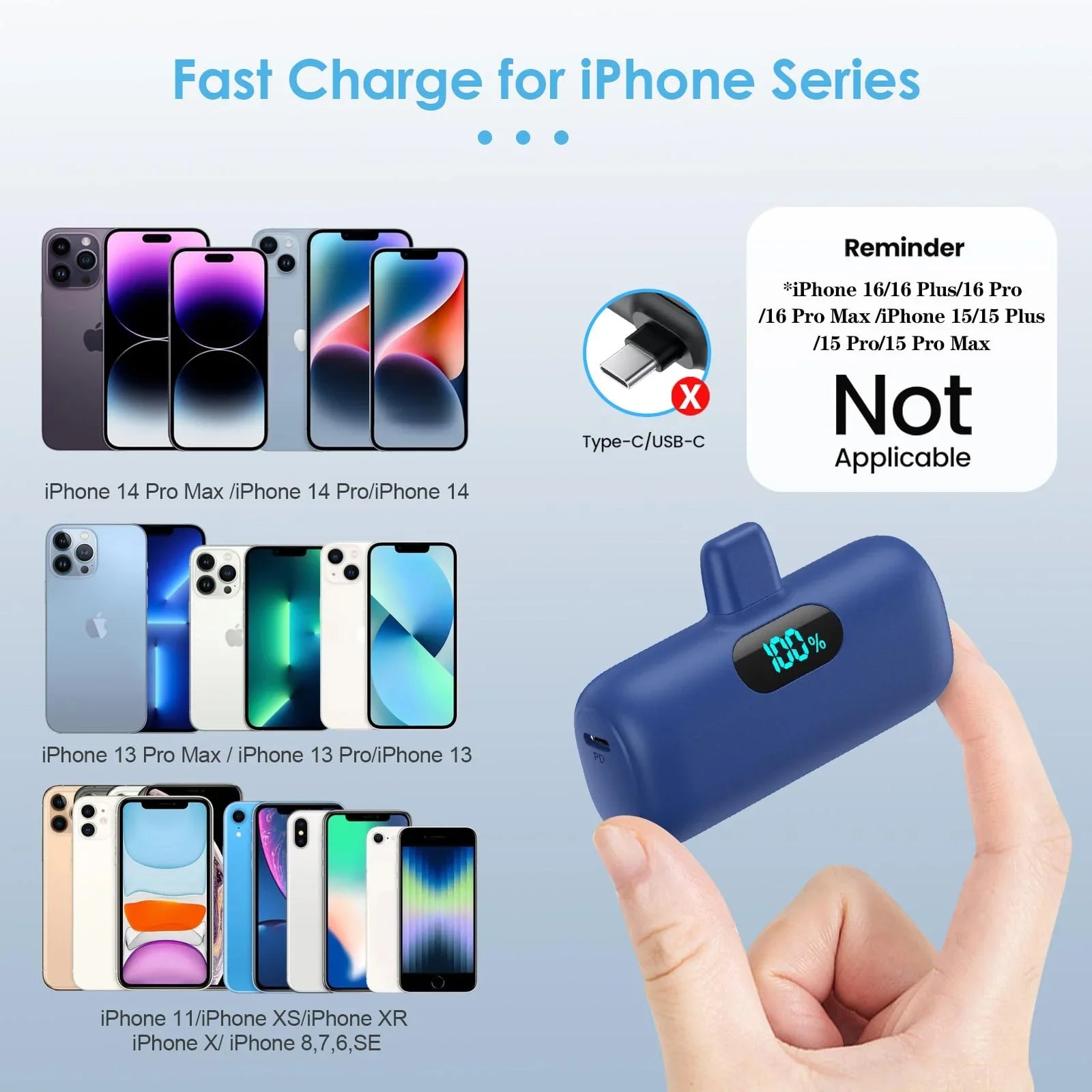 Mini Portable Charger for iPhone,Upgraded 5000mAh PD Fast Charging Battery Pack,LCD Display Cute Power Bank Portable Phone Charger for iPhone 14/14 Pro Max/13/13 Pro/12 Pro/11/XS/XR/X/8/7/6-Black - Jlhbookstore.store