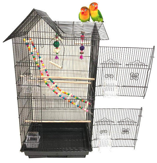 38-Inch Double Roof Top Large Flight Bird Cage with Toys Climbing Ladder Side Nesting Box Doors for Cockatiels Sun Parakeets Conures Aviary Budgie Finch Lovebird Canary Pet Bird Travel Cage