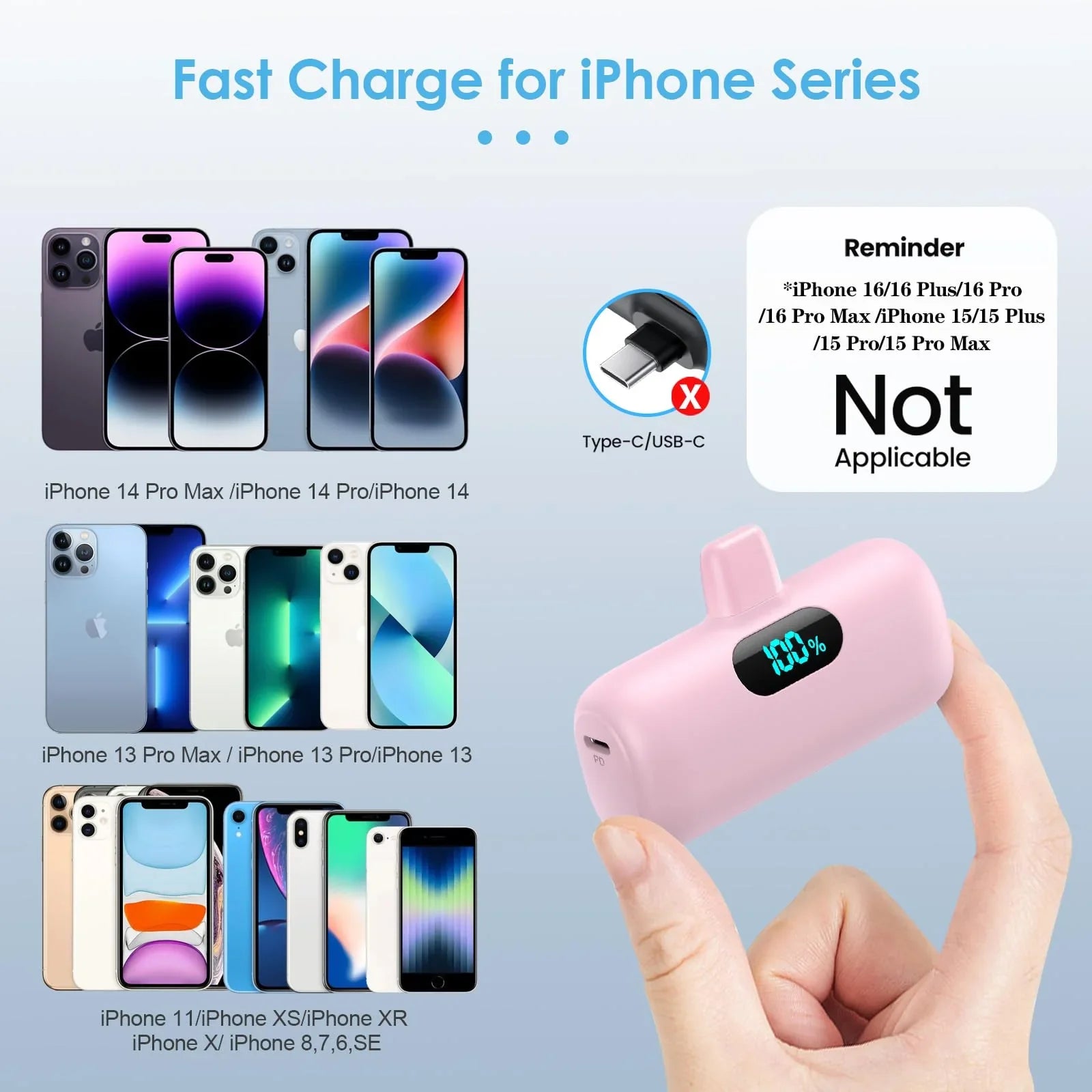 Mini Portable Charger for iPhone,Upgraded 5000mAh PD Fast Charging Battery Pack,LCD Display Cute Power Bank Portable Phone Charger for iPhone 14/14 Pro Max/13/13 Pro/12 Pro/11/XS/XR/X/8/7/6-Black - Jlhbookstore.store