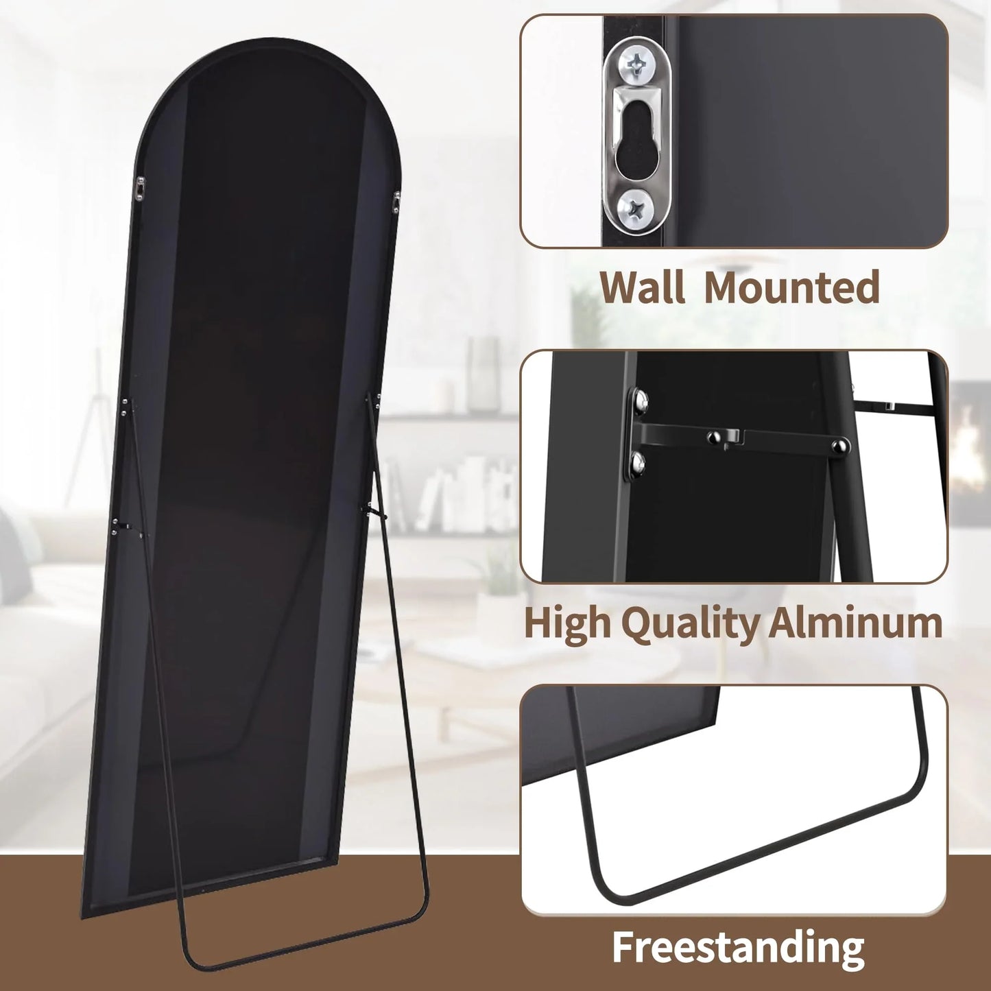 OGCAU Floor Full Length Mirror, 56"x20" Arched Full Body Mirror, Hanging or Leaning, Standing, Wall Mounted with Aluminum Frame for Bedroom Living Room, White - Jlhbookstore.store