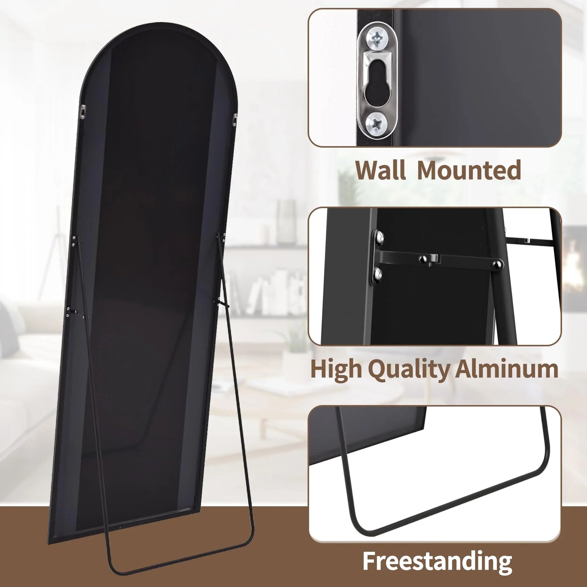 OGCAU Floor Full Length Mirror, 56"x20" Arched Full Body Mirror, Hanging or Leaning, Standing, Wall Mounted with Aluminum Frame for Bedroom Living Room, White - Jlhbookstore.store