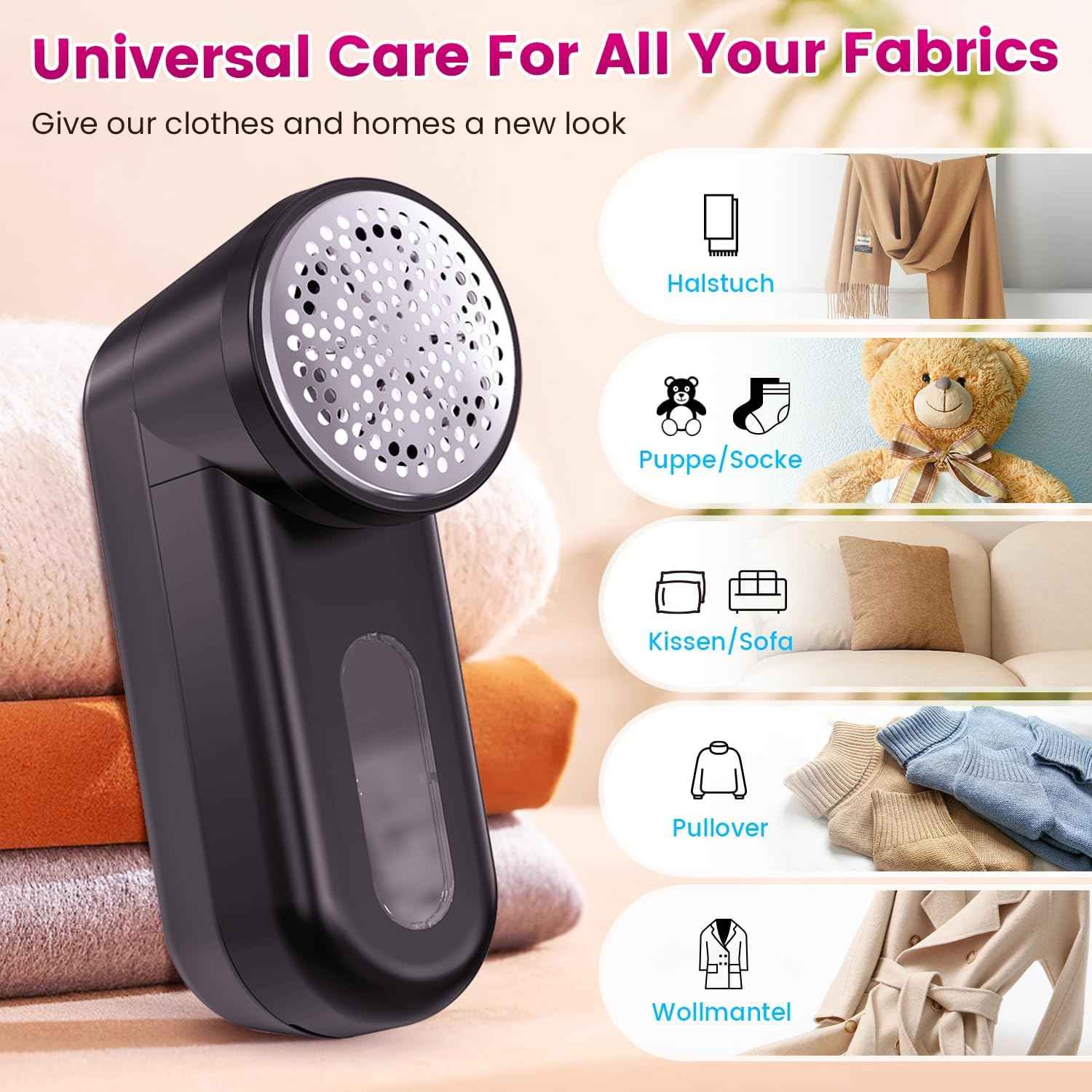 Fabric Shaver, Ziitty Lint Remover for Clothes, Type-C Rechargeable Lint Shaver with LCD Display & 6-Blade, Sweater Shavers to Remove Pilling，Fuzz Remover Fabric Shaver for Clothing and Furniture
