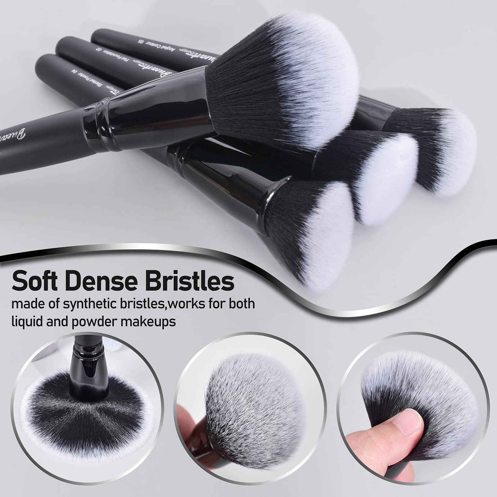Bueart Design 19Pcs ULTRA SOFT Black labeled DENSE HAIR Makeup Brushes set Contains large powder Flat Foundation Ultimate Blending Make up Brush set Blush Face Brush Concealers contour Eyeshadow