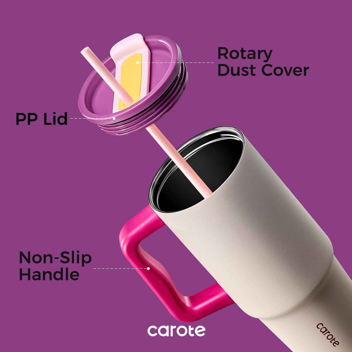 CAROTE 3-Pack Insulated Stainless Steel Water Bottles with Upgraded Leakproof Tech, Travel Coffee Tumplers with Straw, 34/24/24 oz Heart Paradise Straw Tumbler Set of Three (Blue)