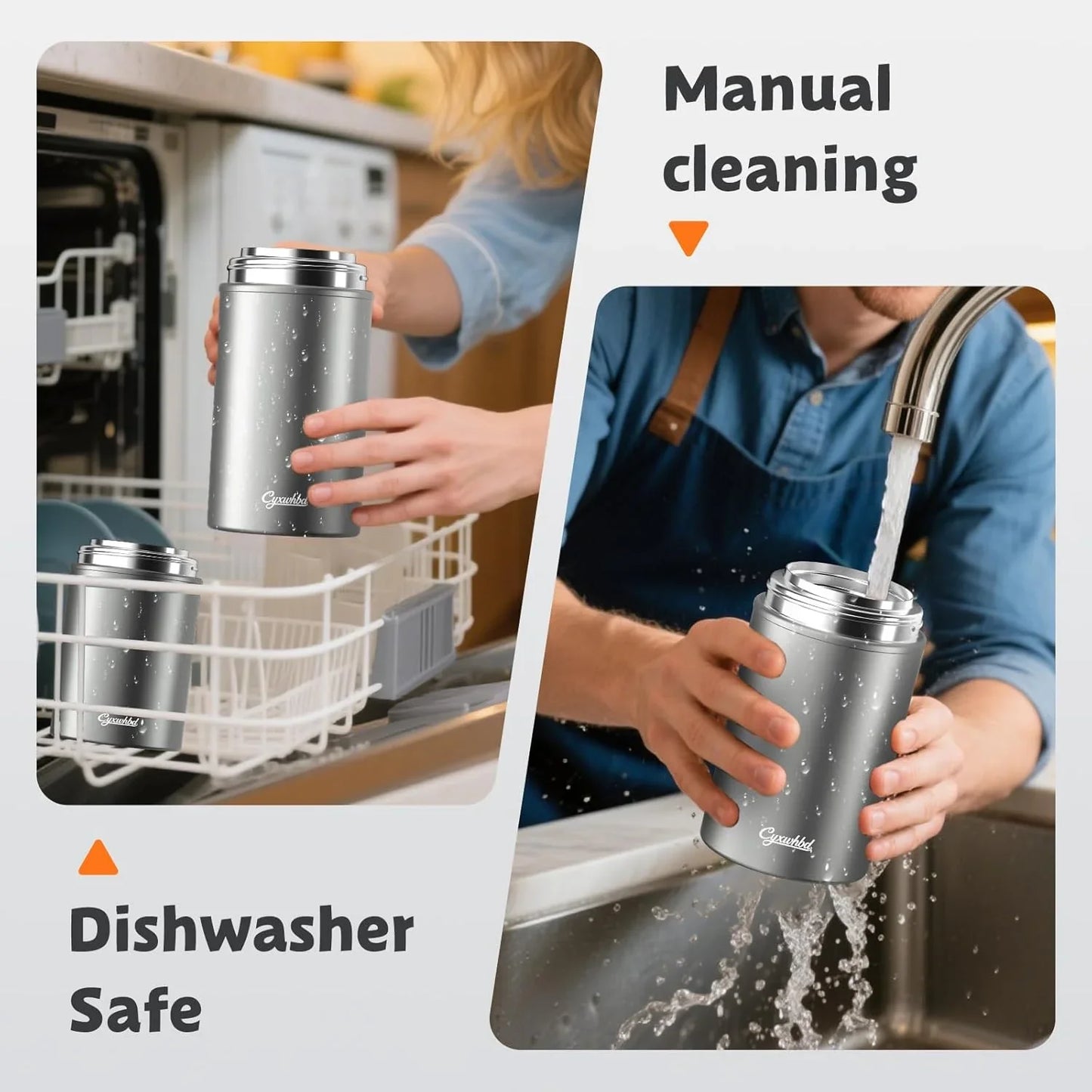 2-Pack Thermo for Hot Food (17oz & 27oz) - 10H Hot & Cold, Leakproof, Dishwasher Safe Insulated Food Container, Soup Thermo for Adults - with Spoons & Bags for Office, Travel(Grey) - Jlhbookstore.store