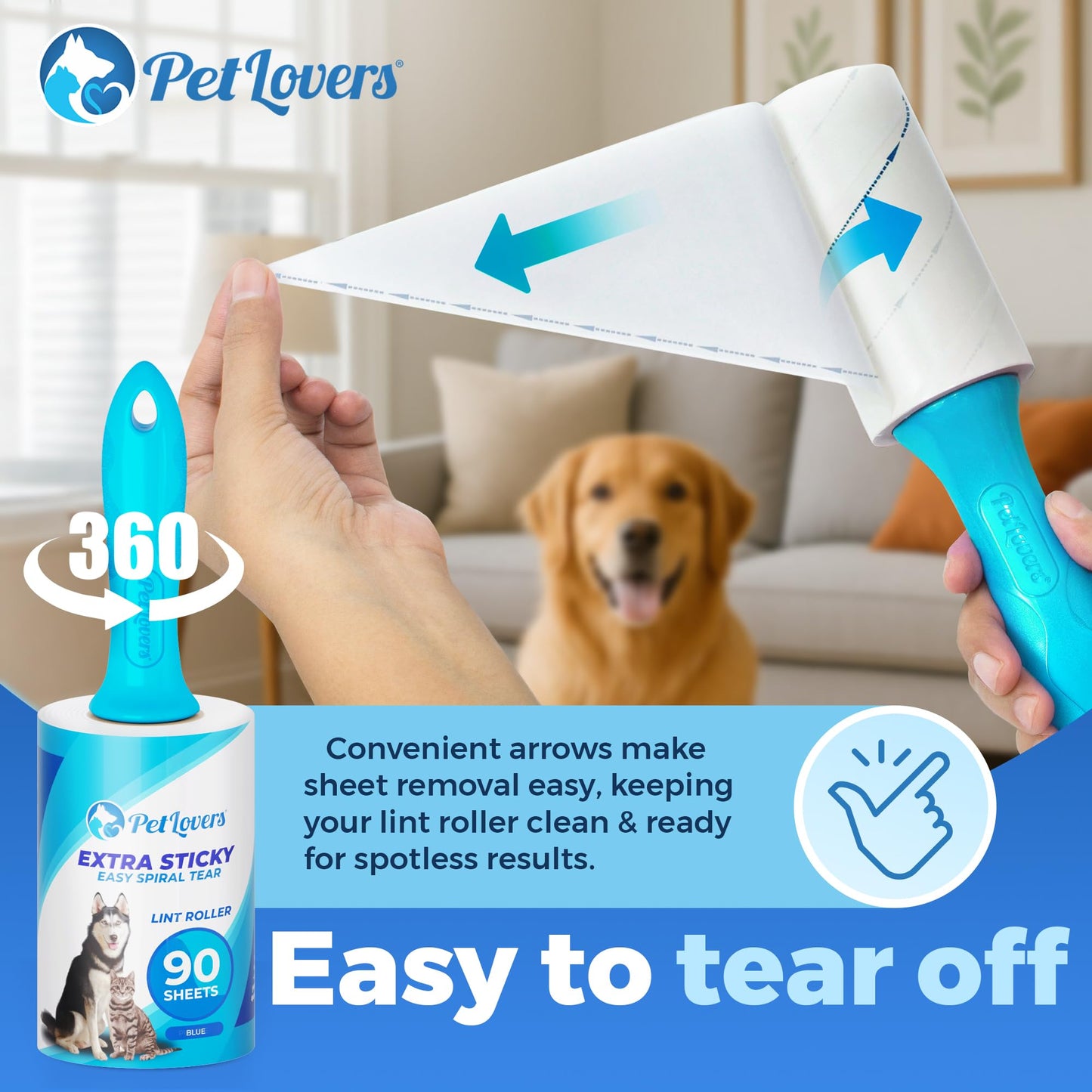 PetLovers Extra Sticky Lint Roller Mega Value Set 450 Sheets for Pet Hair Removal and Clothes, Dog and Cat Lint Remover 5 Pack jlhbookstore.store