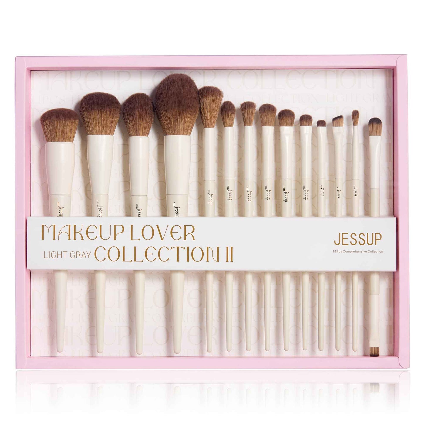 Jessup Makeup Brushes 14Pcs Makeup Brush Set Premium Synthetic Powder Foundation Contour Blush Concealer Eye Shadow Blending Liner Make Up Brush Kit Light Grey T329