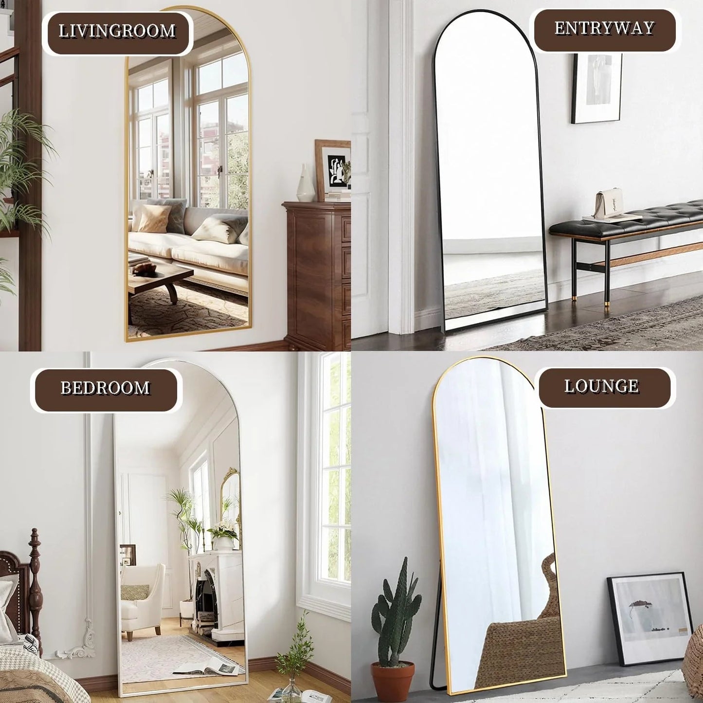 OGCAU Floor Full Length Mirror, 56"x20" Arched Full Body Mirror, Hanging or Leaning, Standing, Wall Mounted with Aluminum Frame for Bedroom Living Room, White jlhbookstore.store