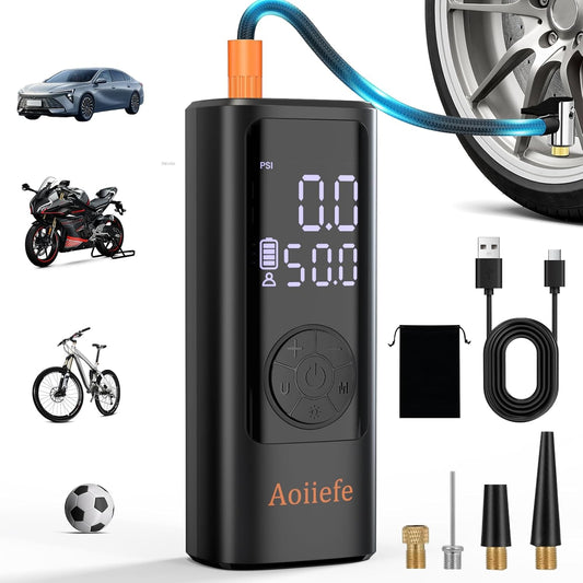 Tire Inflator Portable Air Compressor,150 PSI Mini Rechargeable Cordless Electric Air Pump with Auto-off for Car Tires,Motorcycle, Bicycle, Balls with Digital Pressure Gauge,LED Light