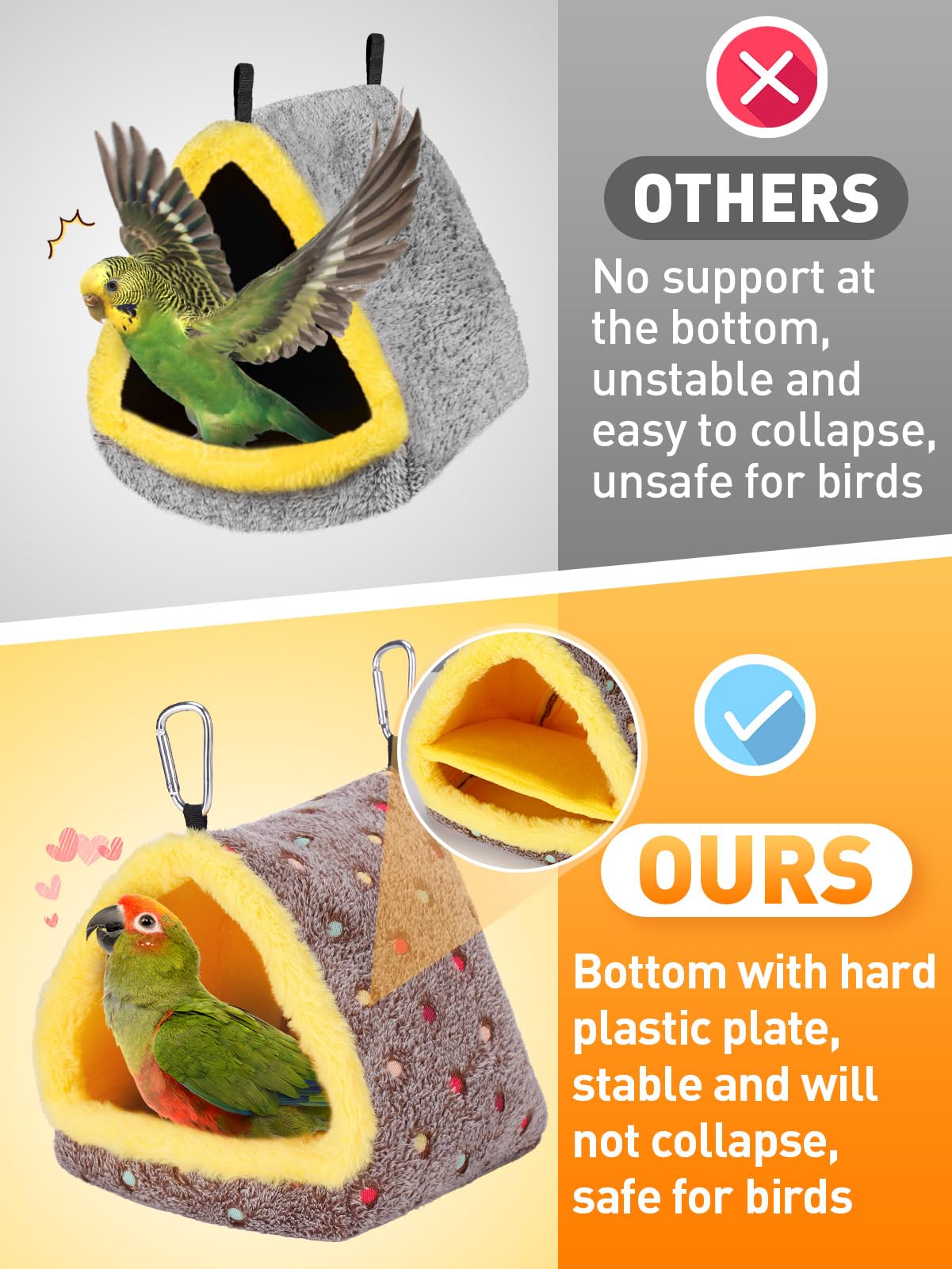 Small Winter Warm Bird Nest for Cage - Comfortable Bird Bed with Support Board, Hanging Hammock Shed Hideaway Hut Gift for Macaws African Grey Amazon Parrots