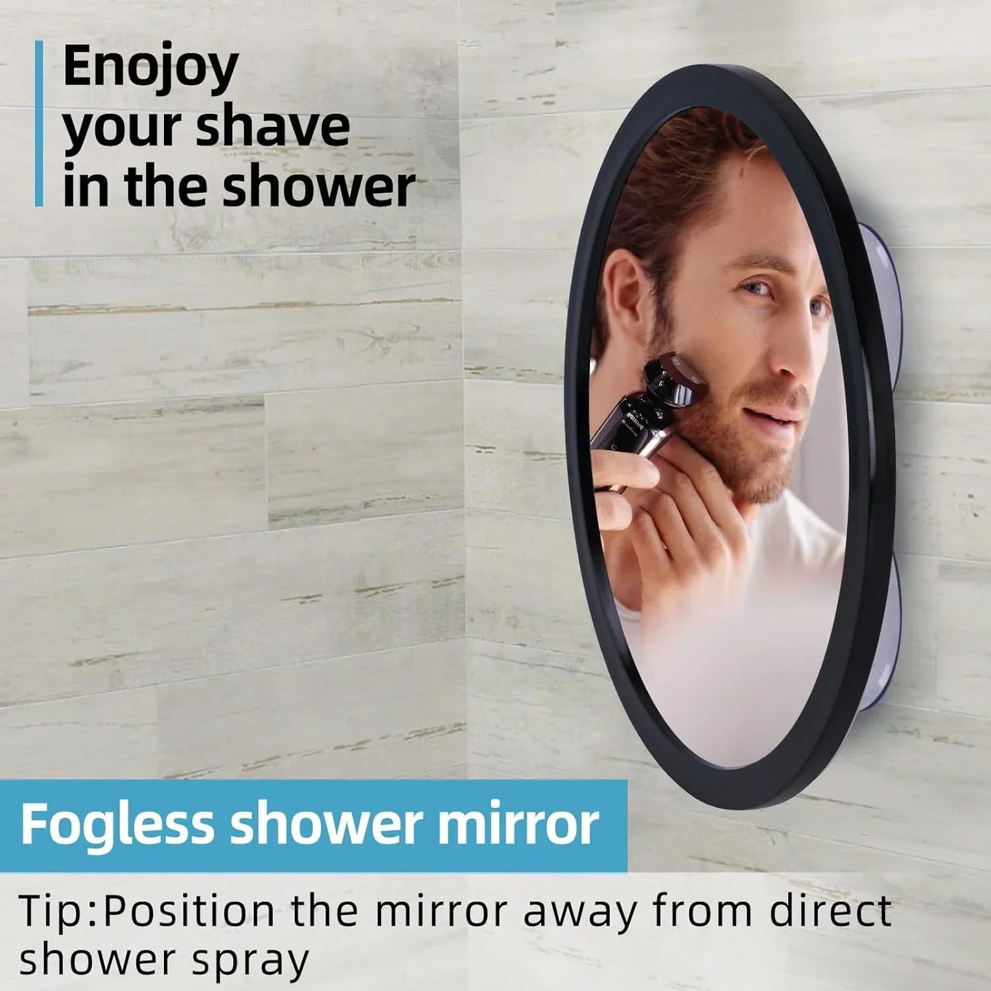 Fogless Shower Mirror for Shaving and Makeup with 3 Removable Powerful Suction Cups, Shatterproof Anti Fog Mirror for Shower and Bathroom, Glassless Safety Kids Mirror (Black) - Jlhbookstore.store