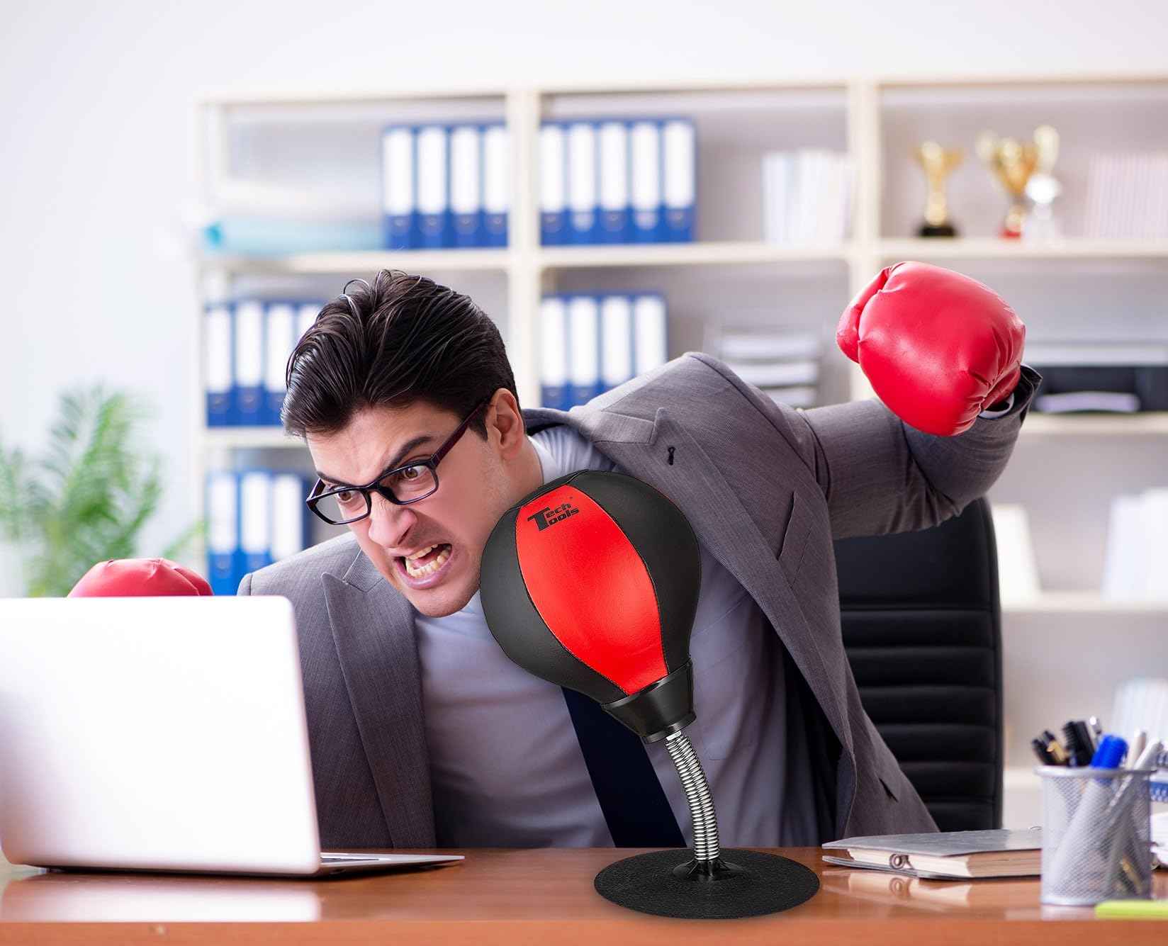 Tech Tools Desktop Punching Bag - Suctions to Your Desk, Cool Gadgets for Office, Gag Gifts for Boss or Coworker, Heavy Duty Stress Relief Boxing Bag