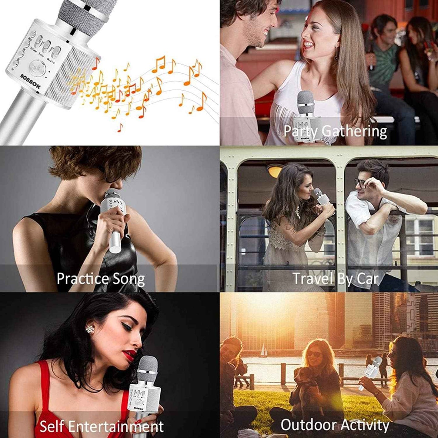 BONAOK Wireless Bluetooth Karaoke Microphone, Portable Toy Microphone for Singing, Gifts to Girls Boys Kids Adults All Age Q37（Bright Purple）