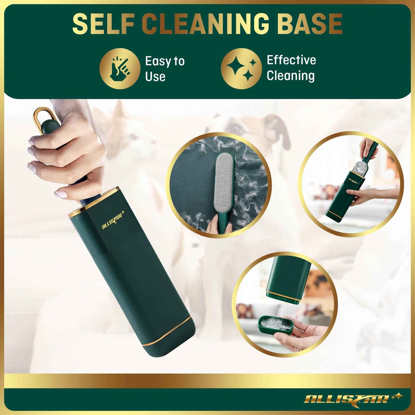 Pet Hair Remover, Lint Remover, Lint Brush for Clothes, Furniture, Carpets, Car Seats. Cat Hair Remover. Dog Hair Remover Laundry. Double-Sided. Reusable. Self-Cleaning Base. ALLISTAR (Forest Green)