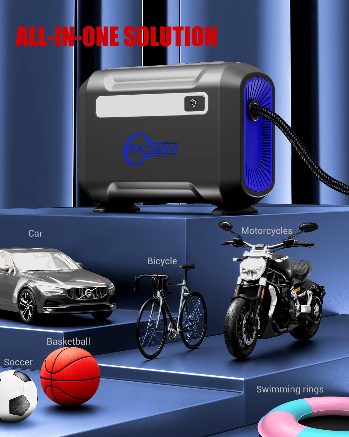 R8 Tire Inflator Portable Air Compressor, DC 12V Air Compressor Portable with Large Dual Digital Screen, 3X Faster Inflation Air Pump for Car, Bike, Ball, Motor