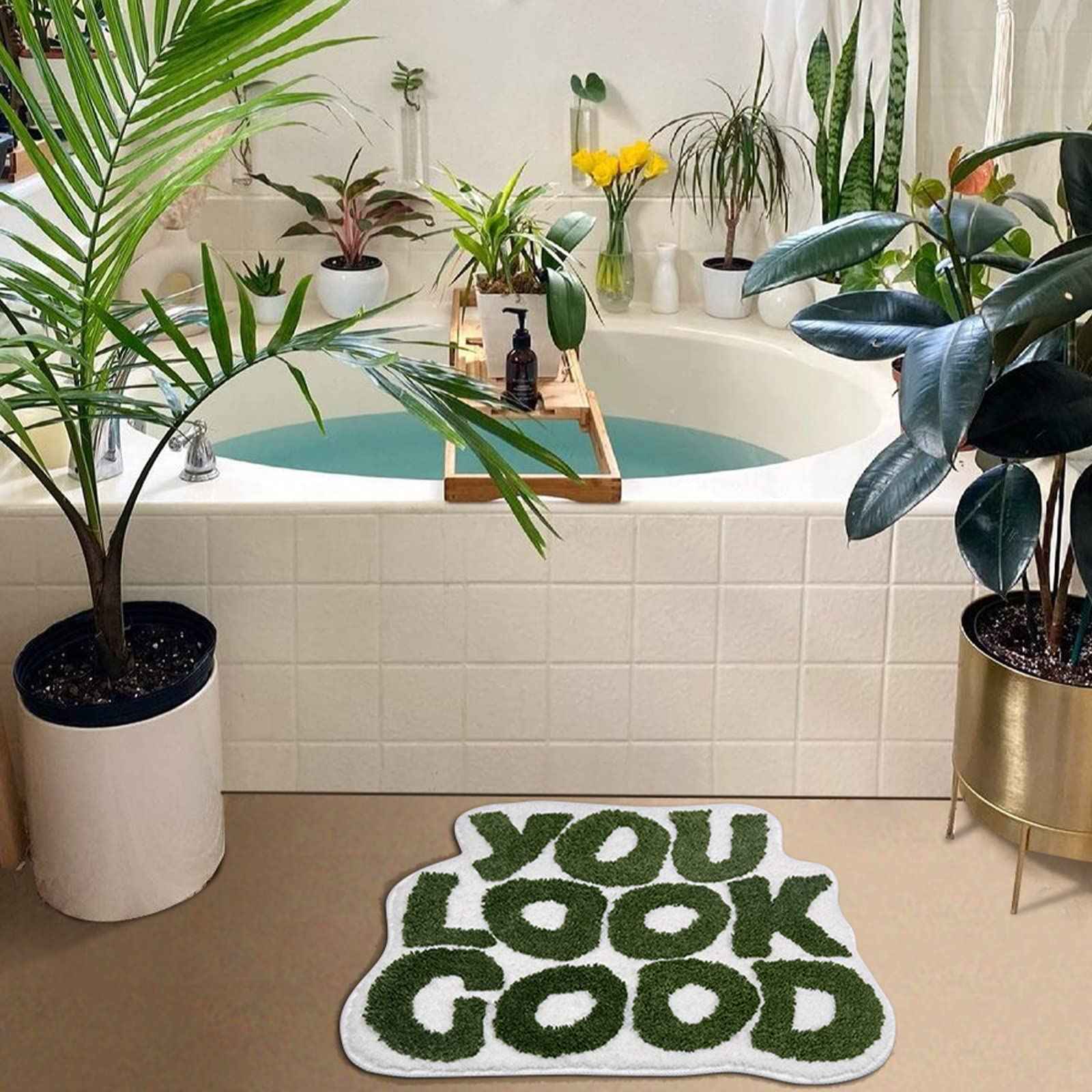 You Look Good Bath Mat Green Bathroom Rugs Funny Cute Bathroom Decor Preppy Small Cool Rug Non Slip Microfiber Washable Absorbent Shower Rug, 25”x21”…