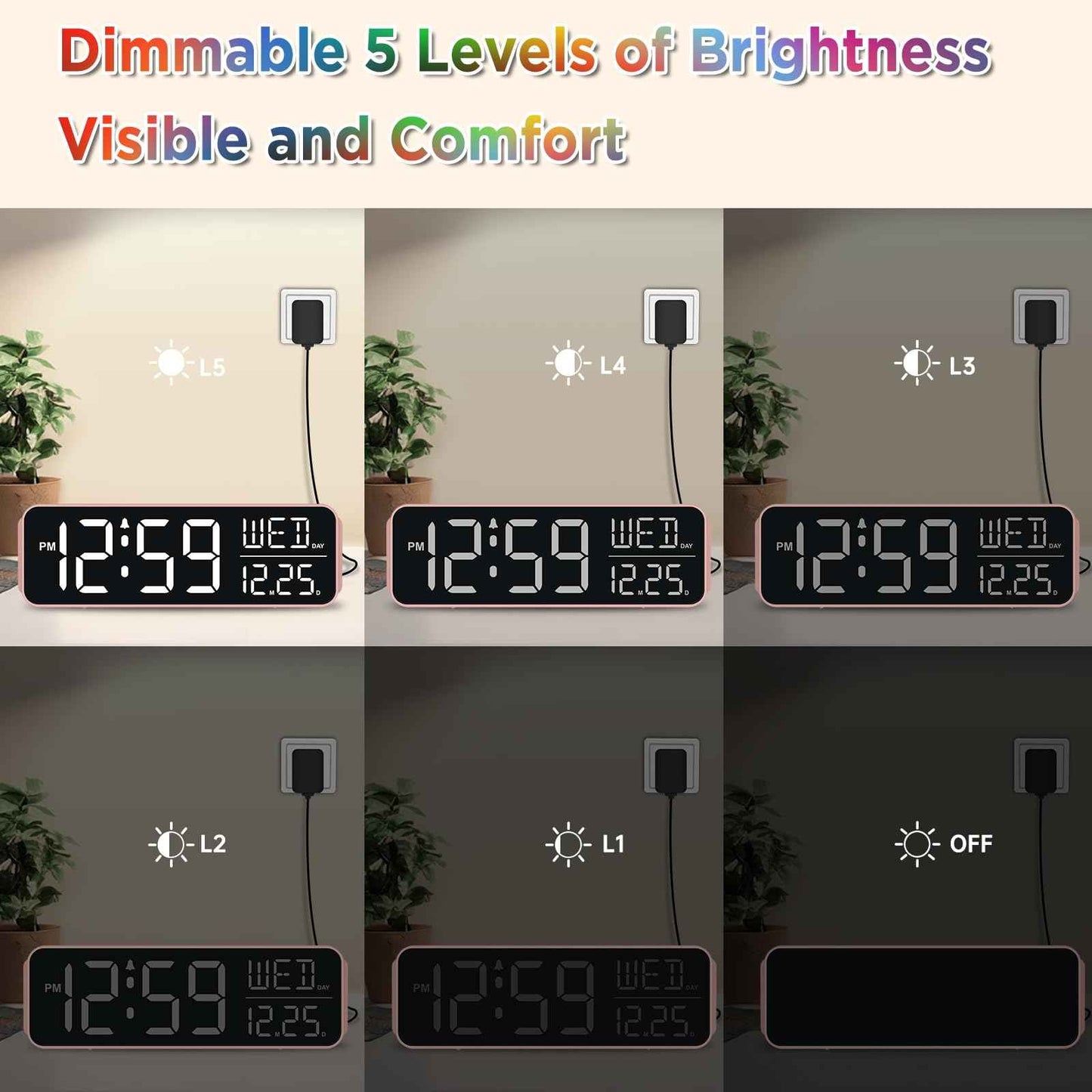 Peakeep Small Digital Alarm Clock Plug in for Bedrooms Bedside, Tiny Electric Clock Large Big Numbers Display with Battery Backup for Desk Table, 6 Dimmers, 5 Adjustable Alarm Volumes (Blue)