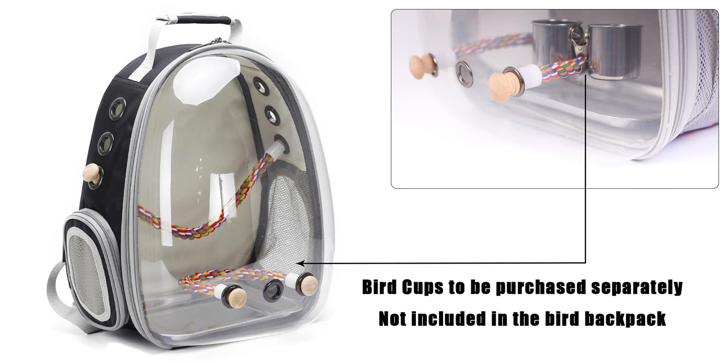 Bird Traval Carrier Cage, Clear Space Capsule Astronaut Backpack to Carry Parakeet Cockatiel Parrot with Metal Tray Wood Perch, Vet Transport School Bag