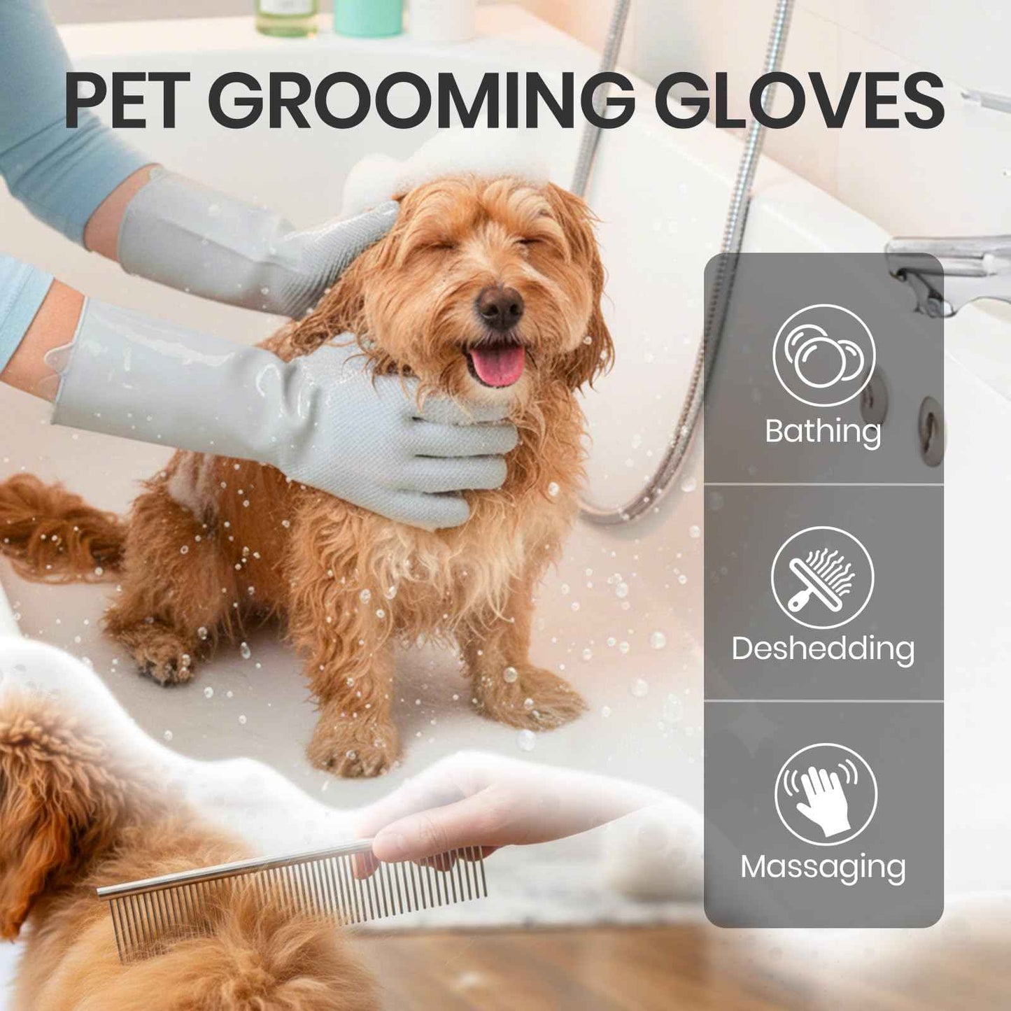 DELOMO Dog Washing Gloves 1 Pair: Soft and Gentle Silicone Pet Grooming Gloves - Bathing Scrubber Brush Mitt Grooming Shedding Fur Removal Massage for Dogs/Cats/Horse, Purple