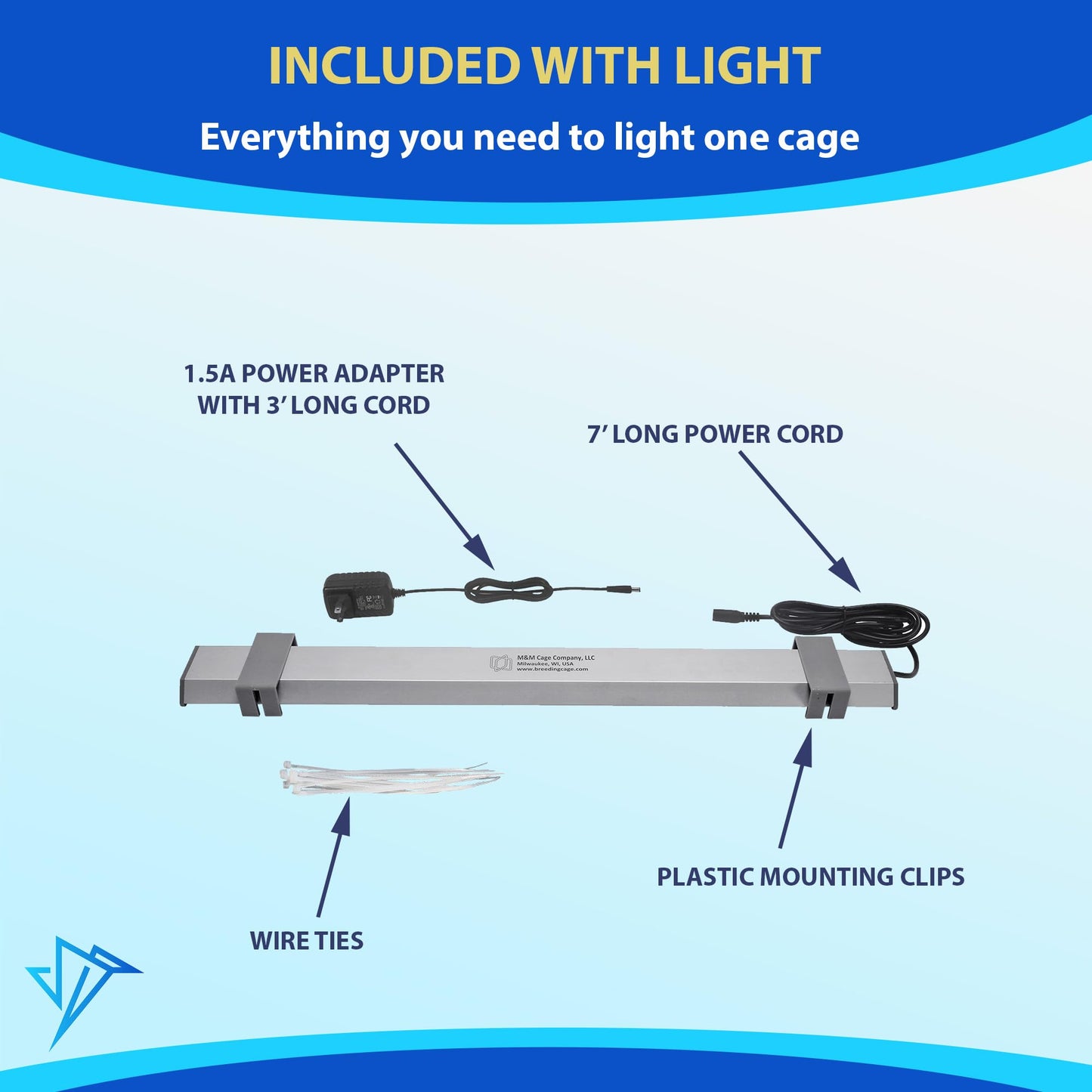 HappyBird Lighting Bird Cage Light with Chew Guard - Full Spectrum LED Pet Light - Simulates Natural Environment - Safe for Hookbill Birds – Easy to Install - (18" Long)