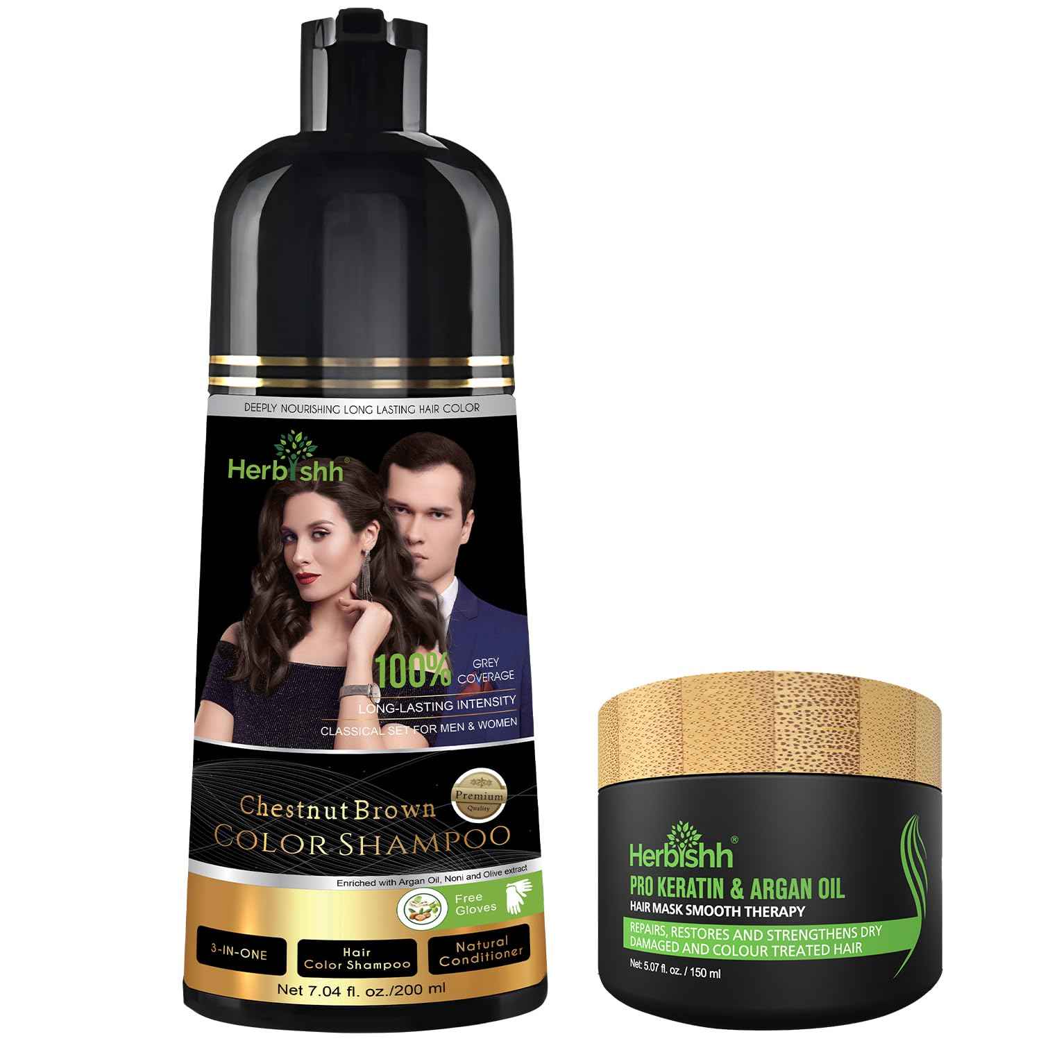 Herbishh Black Shampoo, Hair Dye Shampoo 3 in 1, 100% Grey Coverage, Demi-Permanent Hair Color for Men & Women, Long-lasting Color in 5-15 Mins, Ammonia-free, 200 ml