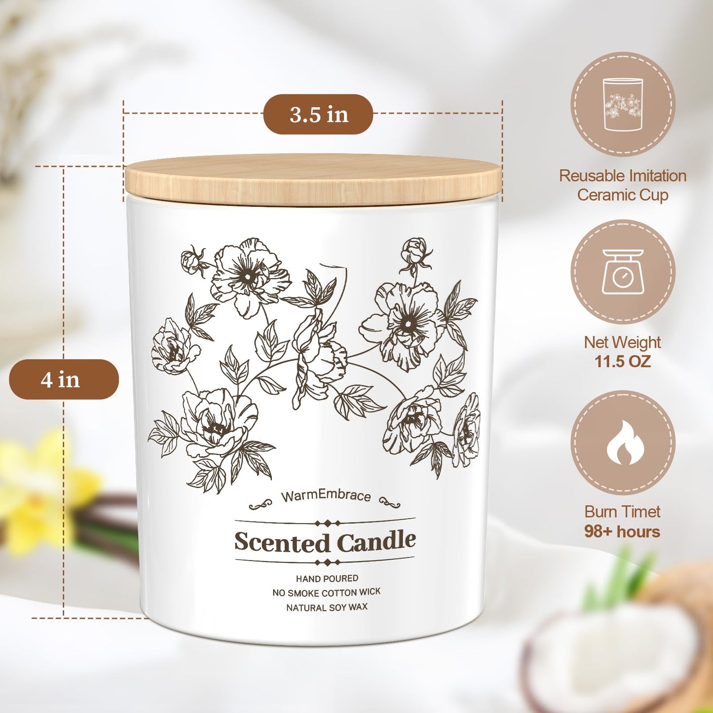 Deluxe Scented Candle for Women & Men, Vanilla Coconut Soy Wax Candle, 8 Oz Jar Candle for Home, Scented-60 Hours Long Lasting Burning, Suitable Gift for Mom jlhbookstore.store