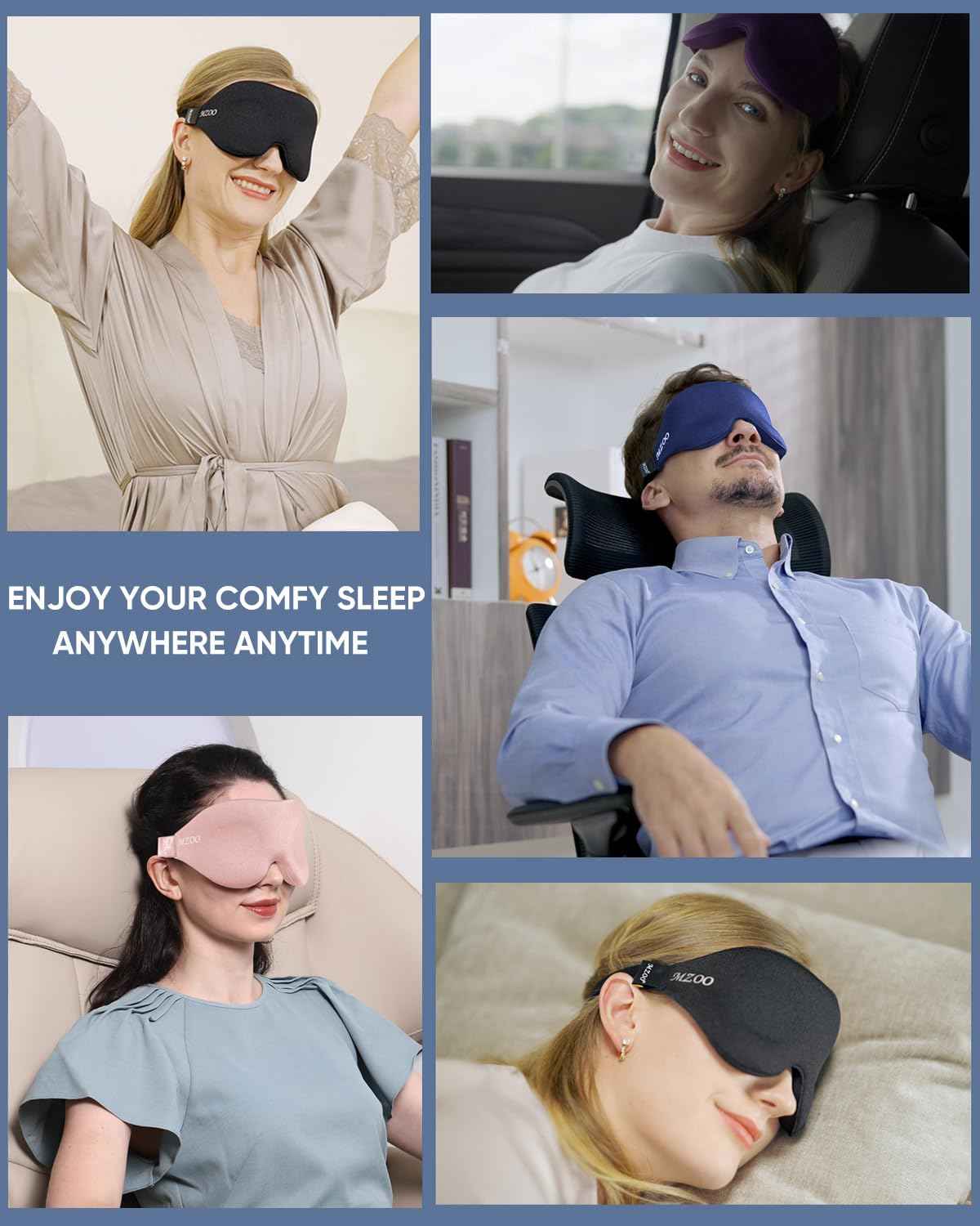 MZOO Luxury Sleep Eye Mask for Side Sleeper Men Women, Zero Eye Pressure 3D Sleeping Mask, Light Blocking Patented Design Night Blindfold, Soft Eye Shade Cover for Travel, Black