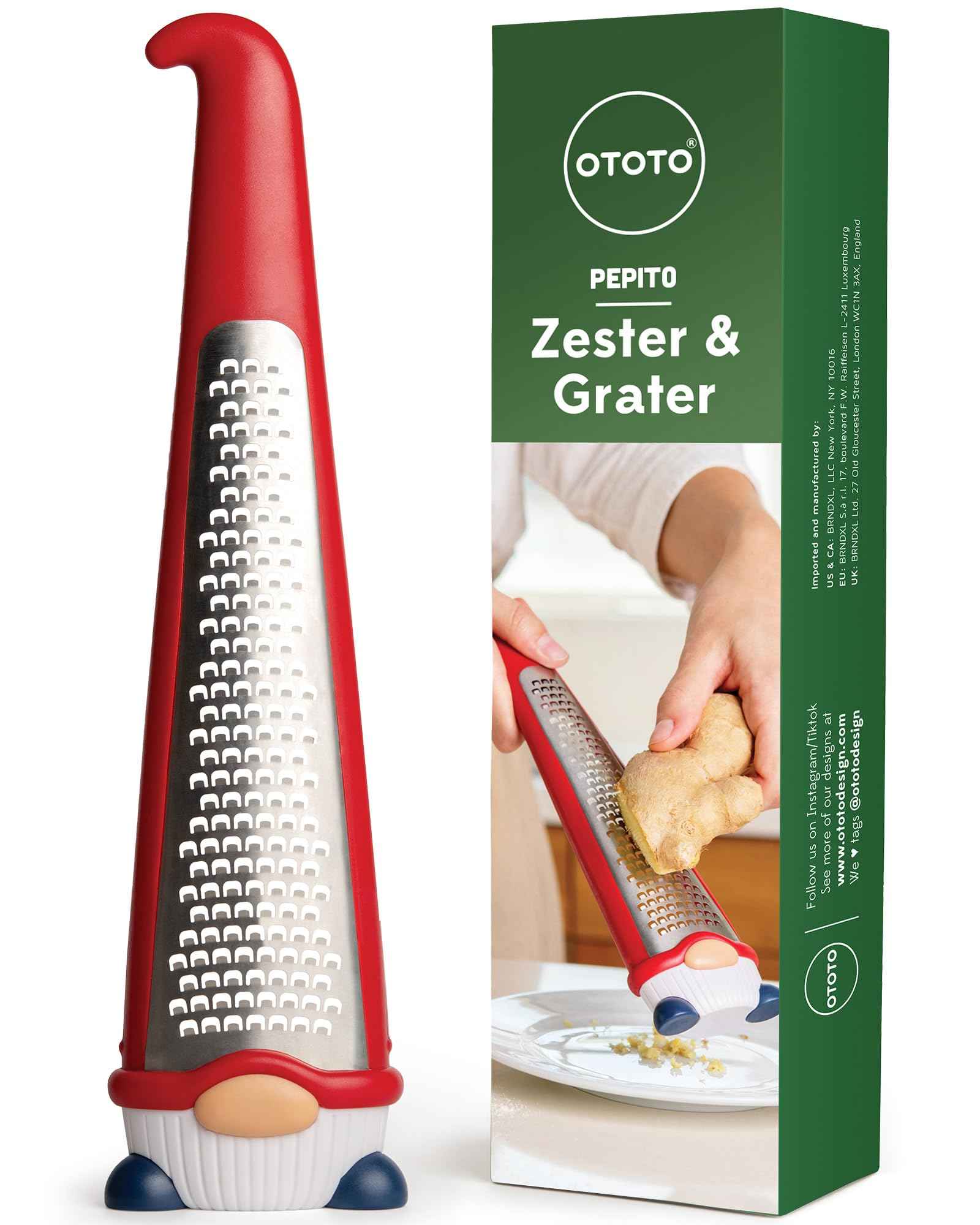 OTOTO Grater - Stainless Steel, BPA Free, Dishwasher Safe, Fun Kitchen Gadget, Vegetable Shredder, Cute Kitchen Gifts & Accessories (Pepito Gnome Grater, Red)