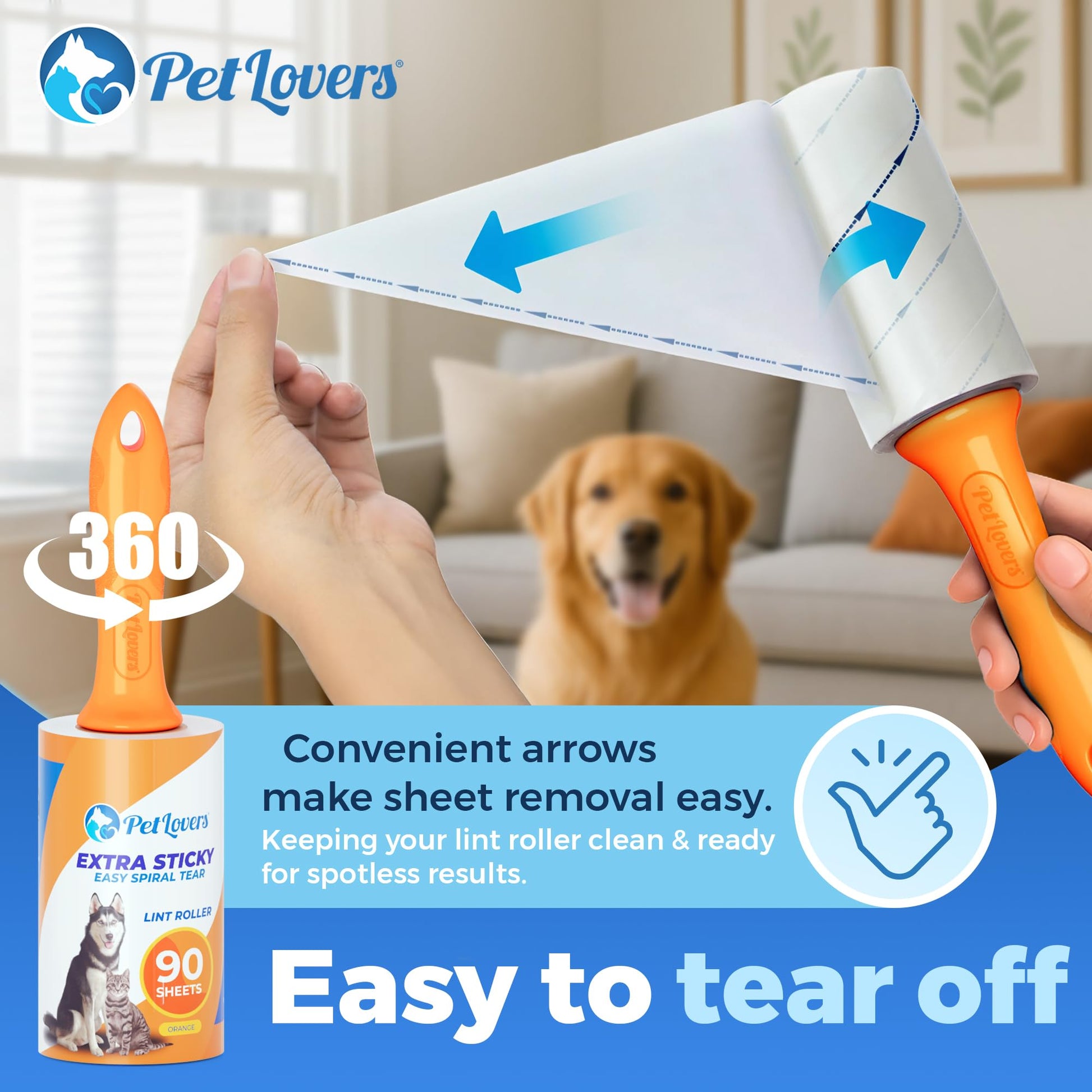PetLovers Extra Sticky Lint Roller Mega Value Set 450 Sheets for Pet Hair Removal and Clothes, Dog and Cat Lint Remover 5 Pack jlhbookstore.store