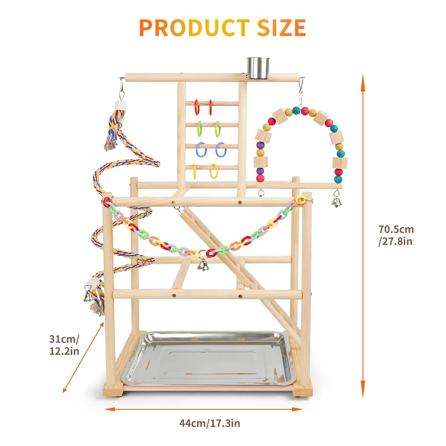 Bird Playground, Parrots Playstand for Small to Medium Birds, Perch Stand with 3 Ladders Playgym with Rope Perch, Swings Feeder Cups Bird Cage Accessories for Conure Cockatiel Lovebirds