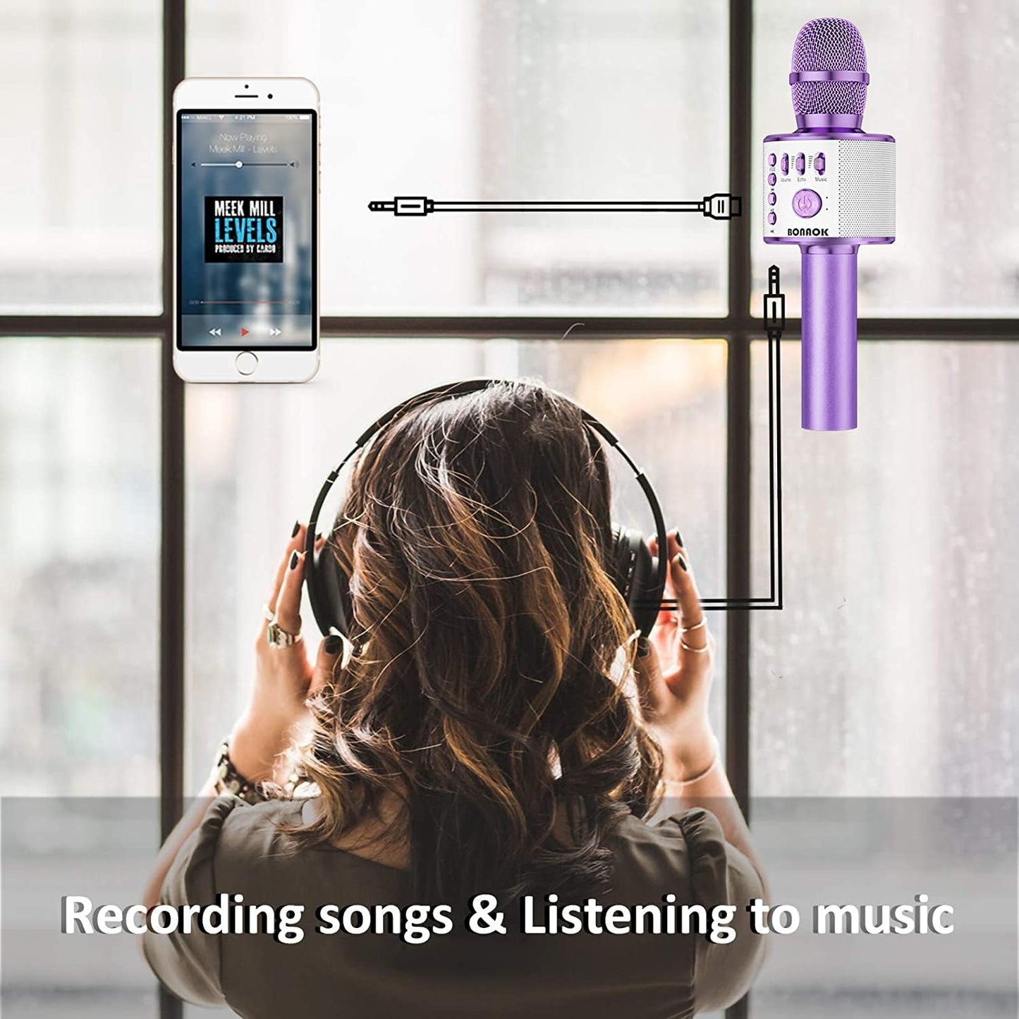 BONAOK Wireless Bluetooth Karaoke Microphone, Portable Toy Microphone for Singing, Gifts to Girls Boys Kids Adults All Age Q37（Bright Purple） jlhbookstore.store