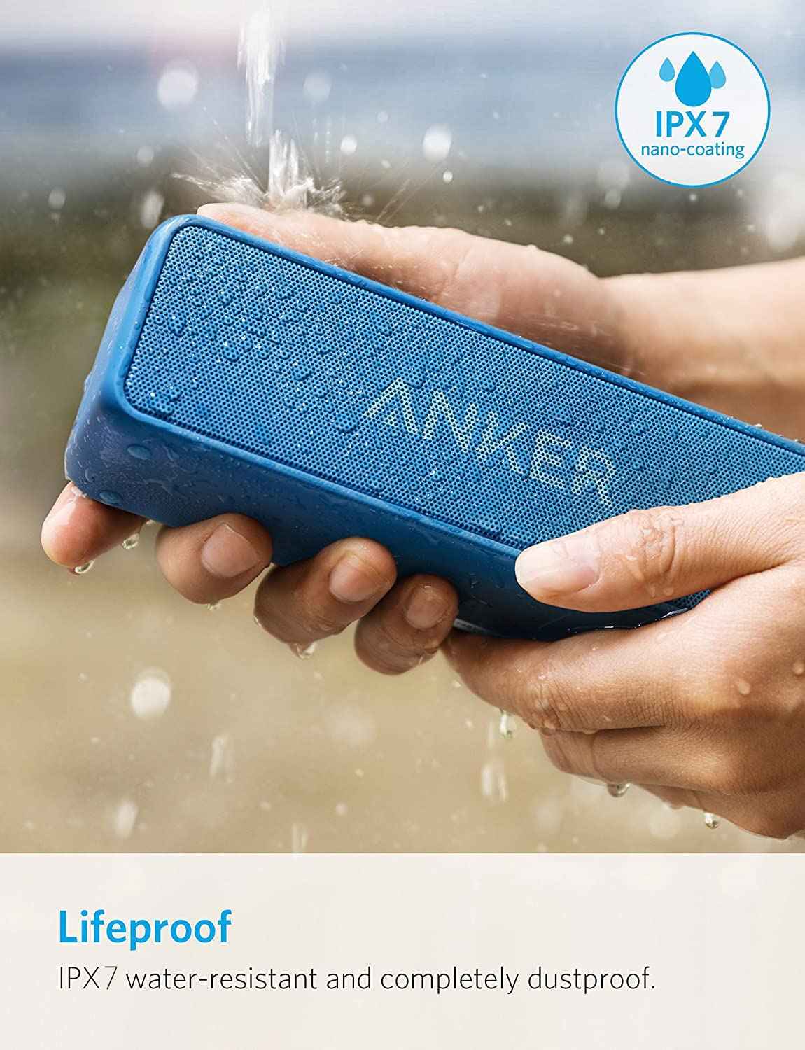 Anker Soundcore 2 Portable Bluetooth Speaker with Stereo Sound, Bluetooth 5, Bassup, IPX7 Waterproof, 24-Hour Playtime, Wireless Stereo Pairing, Speaker for Home, Outdoors, Travel