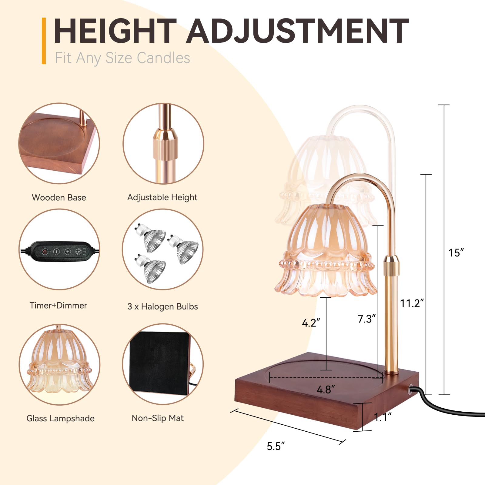 Candle Warmer Lamp with 3 Bulbs, Adjustable Height Dimmable Candle Warmer with Timer, Candle Lamp with Charming Gift Box Ribbon,Birthday Gifts for Women Mom, House Warming Gifts New Home Decor jlhbookstore.store