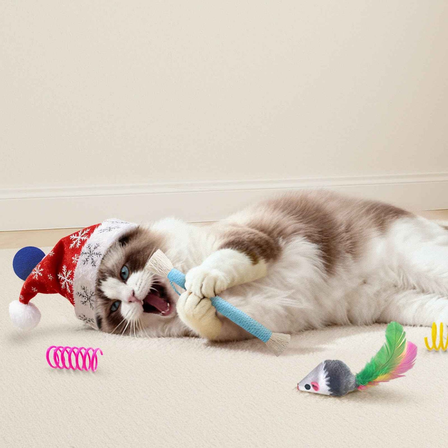 Cat Toys for Indoor Cats - 34 Packs Interactive Set with Colorful Springs, Mouse Toy, Catnip Ropes, Balls, Bells, and Sisal Ball for Kittens