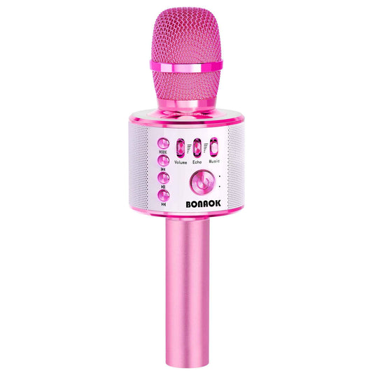 BONAOK Wireless Bluetooth Karaoke Microphone, Portable Toy Microphone for Singing, Gifts to Girls Boys Kids Adults All Age Q37（Bright Purple）