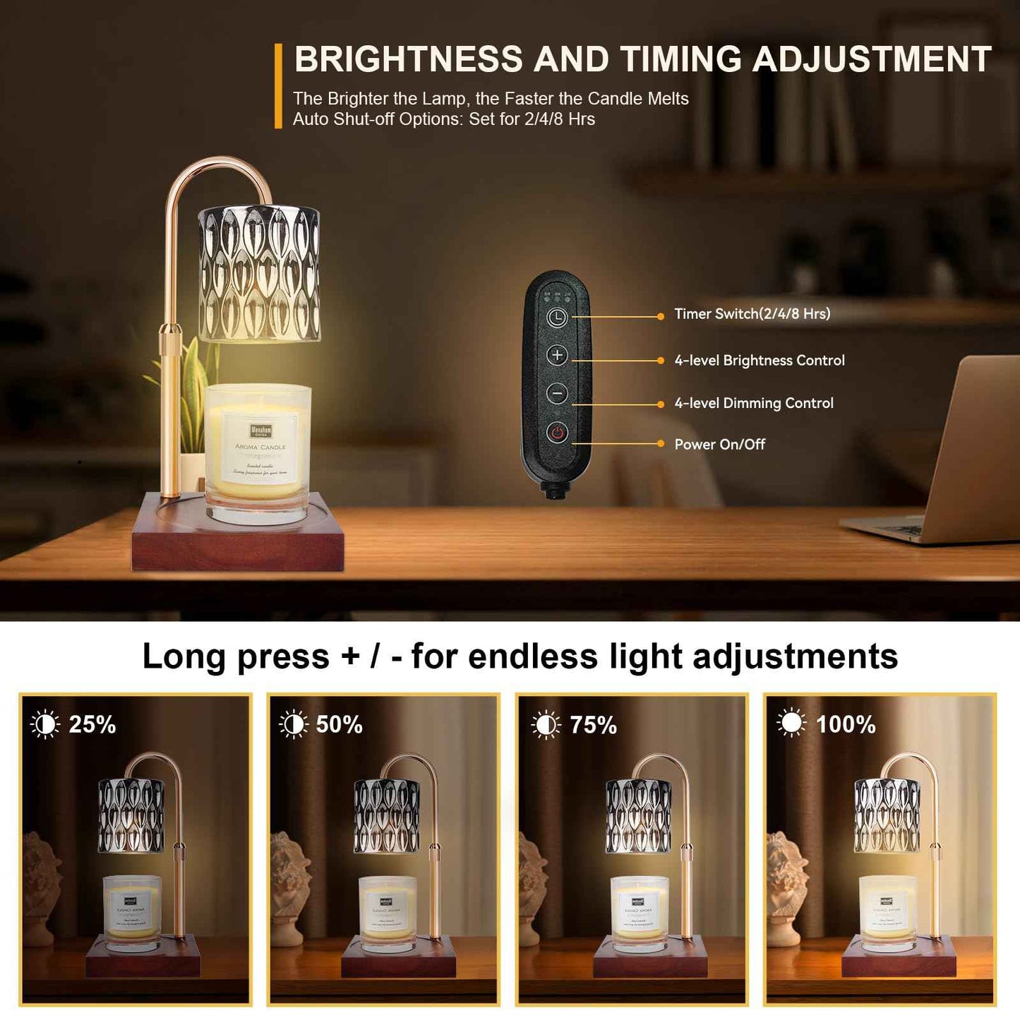 Candle Warmer Lamp with 3 Bulbs, Adjustable Height Dimmable Candle Warmer with Timer, Candle Lamp with Charming Gift Box Ribbon,Birthday Gifts for Women Mom, House Warming Gifts New Home Decor