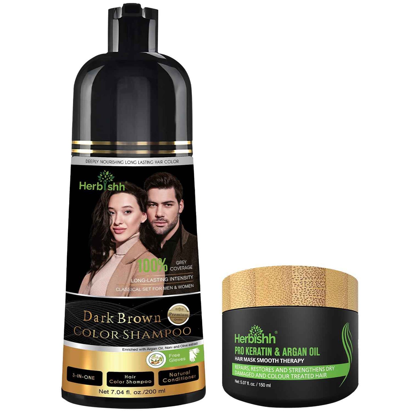 Herbishh Black Shampoo, Hair Dye Shampoo 3 in 1, 100% Grey Coverage, Demi-Permanent Hair Color for Men & Women, Long-lasting Color in 5-15 Mins, Ammonia-free, 200 ml