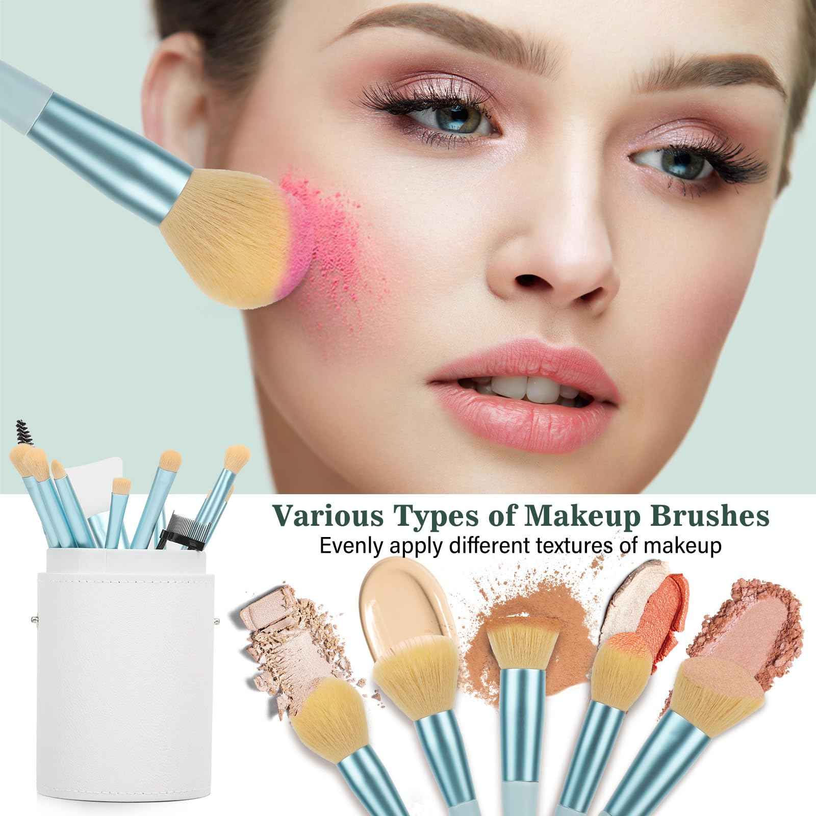 Makeup Brushes With Case 20PCs Professional Makeup Brush Set, Foundation Powder Eyeshadow Brush Set Eyebrow Concealer Contour Travel Brushes Kit with Holder & 2 Powder Puff-White