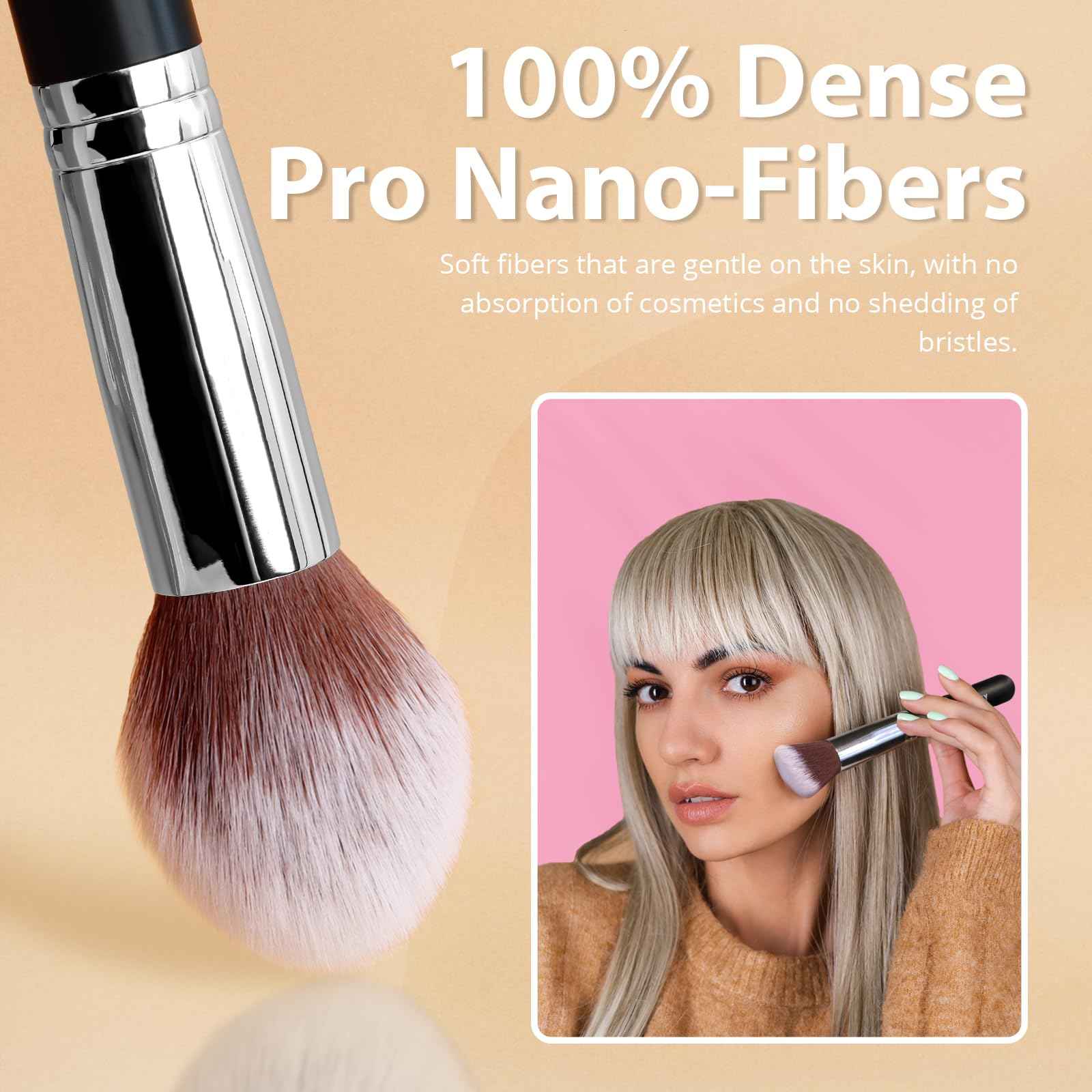 BEAKEY Makeup Brushes Set, Professional Foundation Eyeshadow Concealer Blush Powder Bronzer Applicator, 2 Blender Sponge with Beauty Paper Case stocking stuffers