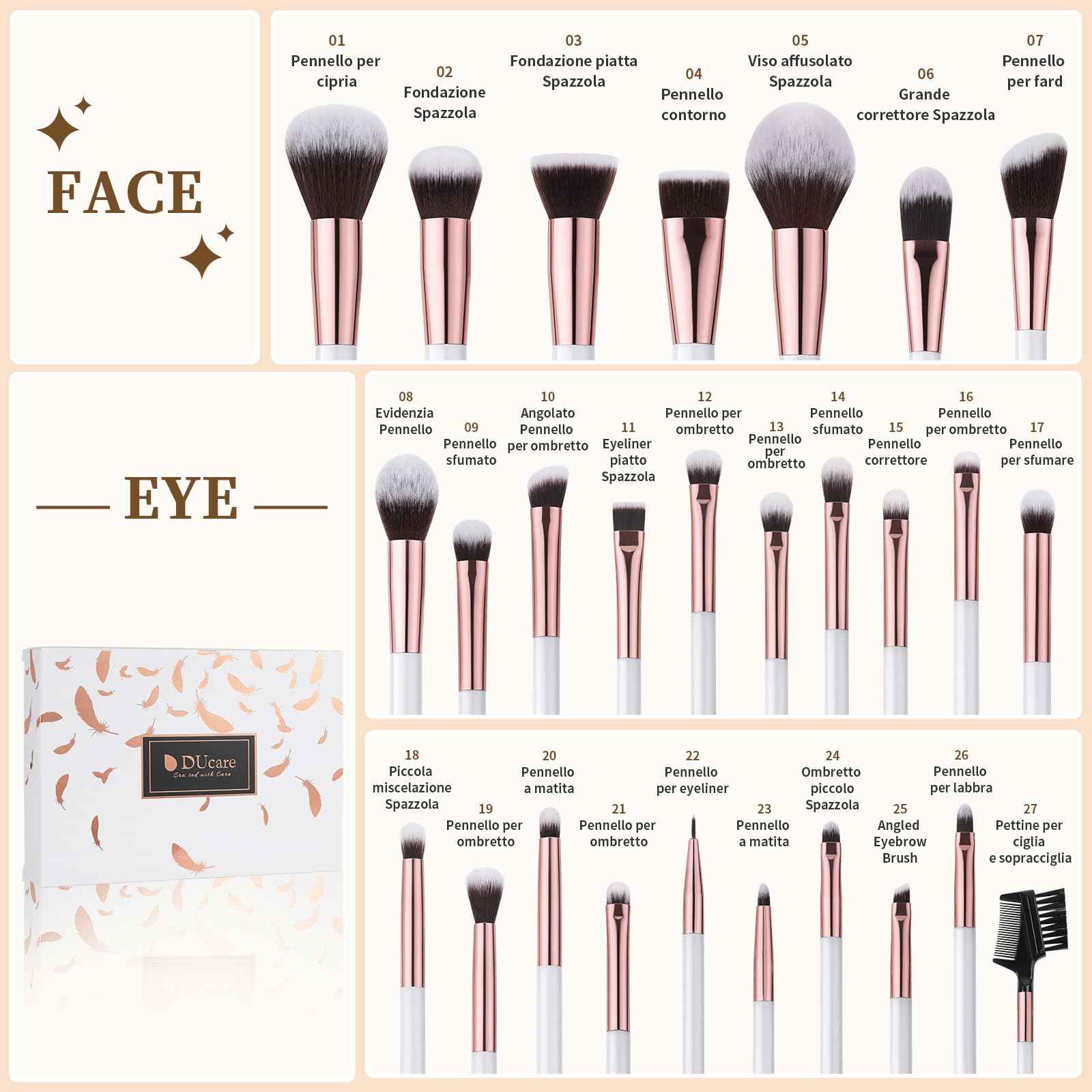 DUcare Professional Makeup Brushes Set 27Pcs Makeup Brush Set Premium Synthetic Kabuki Foundation Blending Face Powder Blush Concealers Eye Shadows Brushes