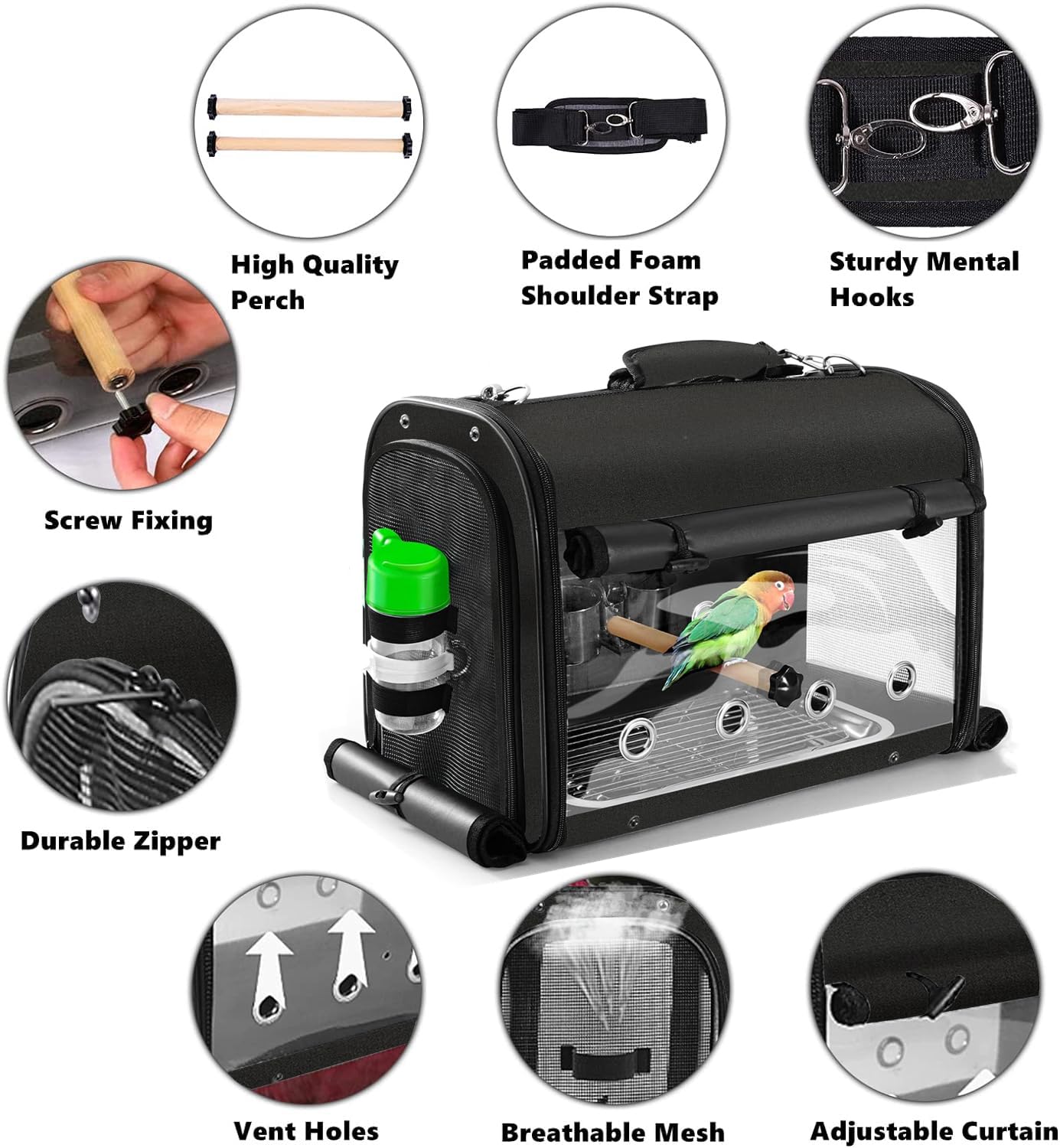 SUERTREE Bird Carrier Bag With Stand, Lightweight Backpack for Parrot, Portable Travel Cage, Pet Transparent Breathable Carrier