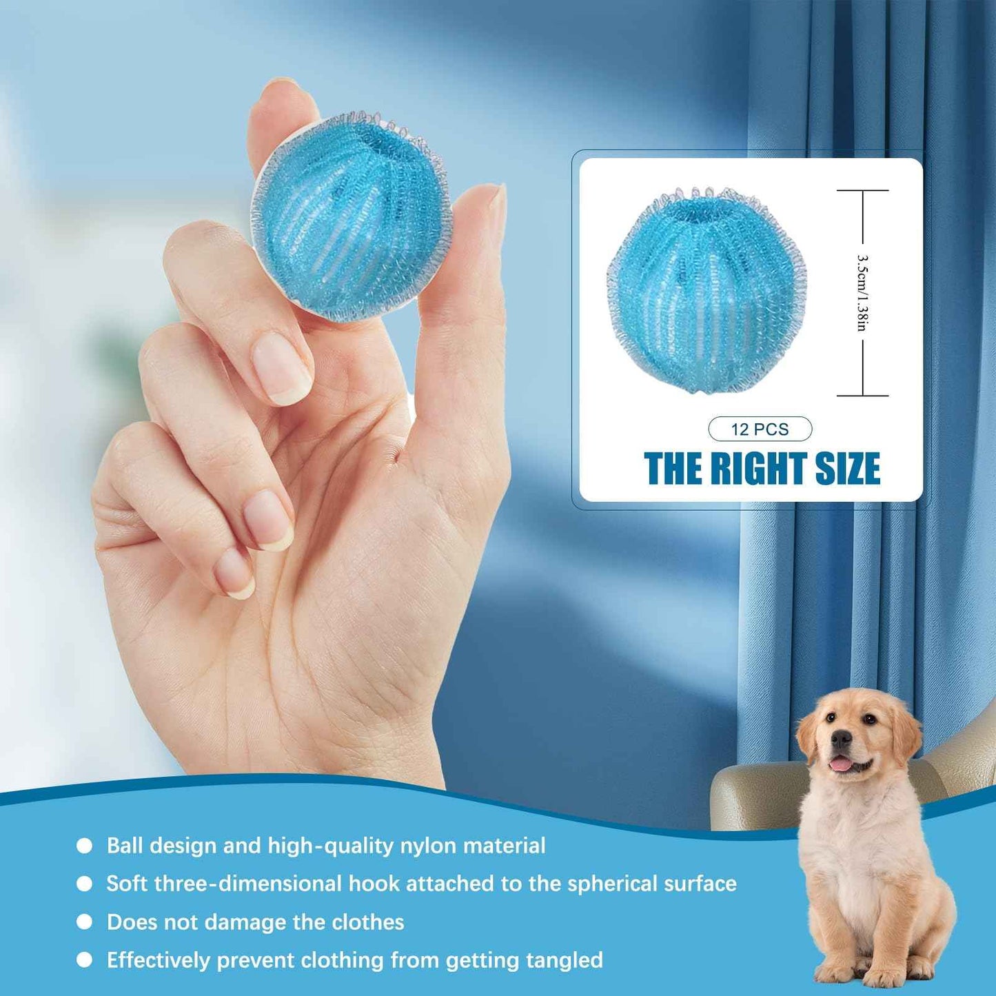 12 PCS Pet Hair Remover for Laundry, Reusable Dog & Cat Hair Remover for Laundry, Laundry Pet Hair Catcher for Clothes, Bedding, Won’t Damage Fabrics (Blue)