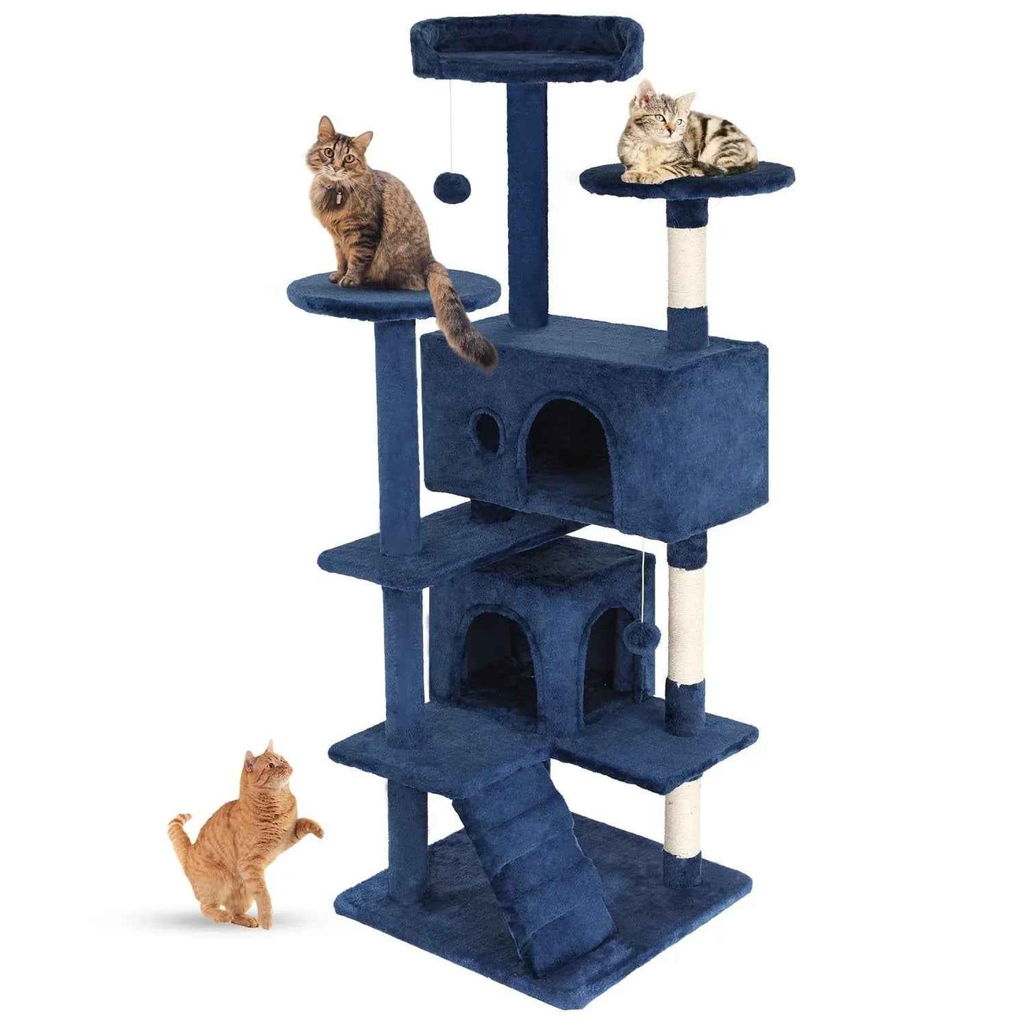 FDW Cat Tree 54in Cat Tower Multi-Level Durable Cat Scratching Post & Cozy Fun Cat Jumping Platform Space Saving Cat Condo Pet Play House for Indoor Cats,Dark Gray