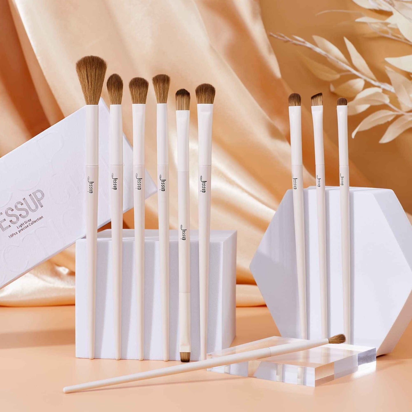 Jessup Makeup Brushes 14Pcs Makeup Brush Set Premium Synthetic Powder Foundation Contour Blush Concealer Eye Shadow Blending Liner Make Up Brush Kit Light Grey T329